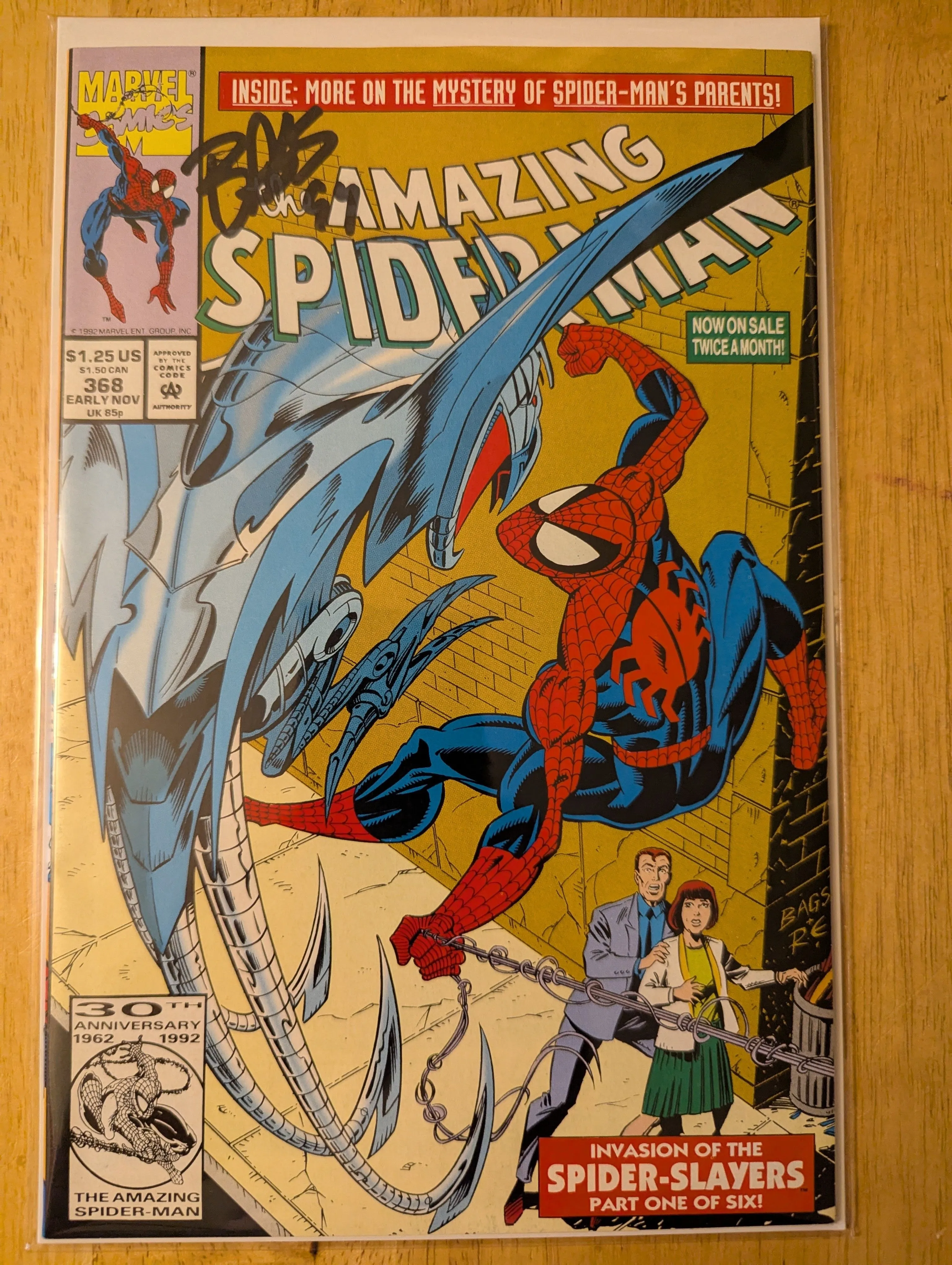 Product image for Amazing Spider-Man #368, Signed by Artist MARK BAGLEY,, No COA