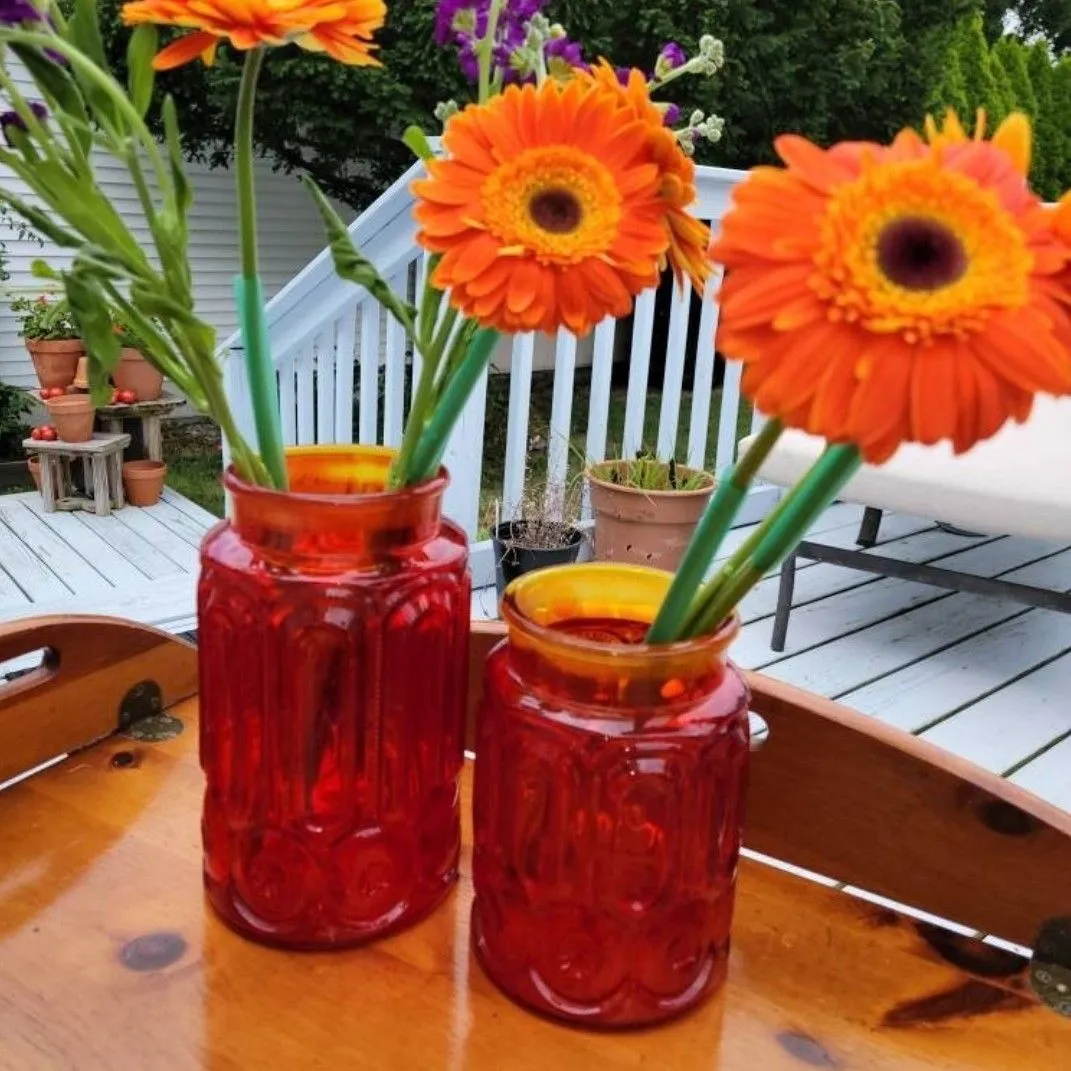 Product image for Vintage Red Glass Moon & Stars Canister Set Red Glass Canister Set Moon and Stars Large