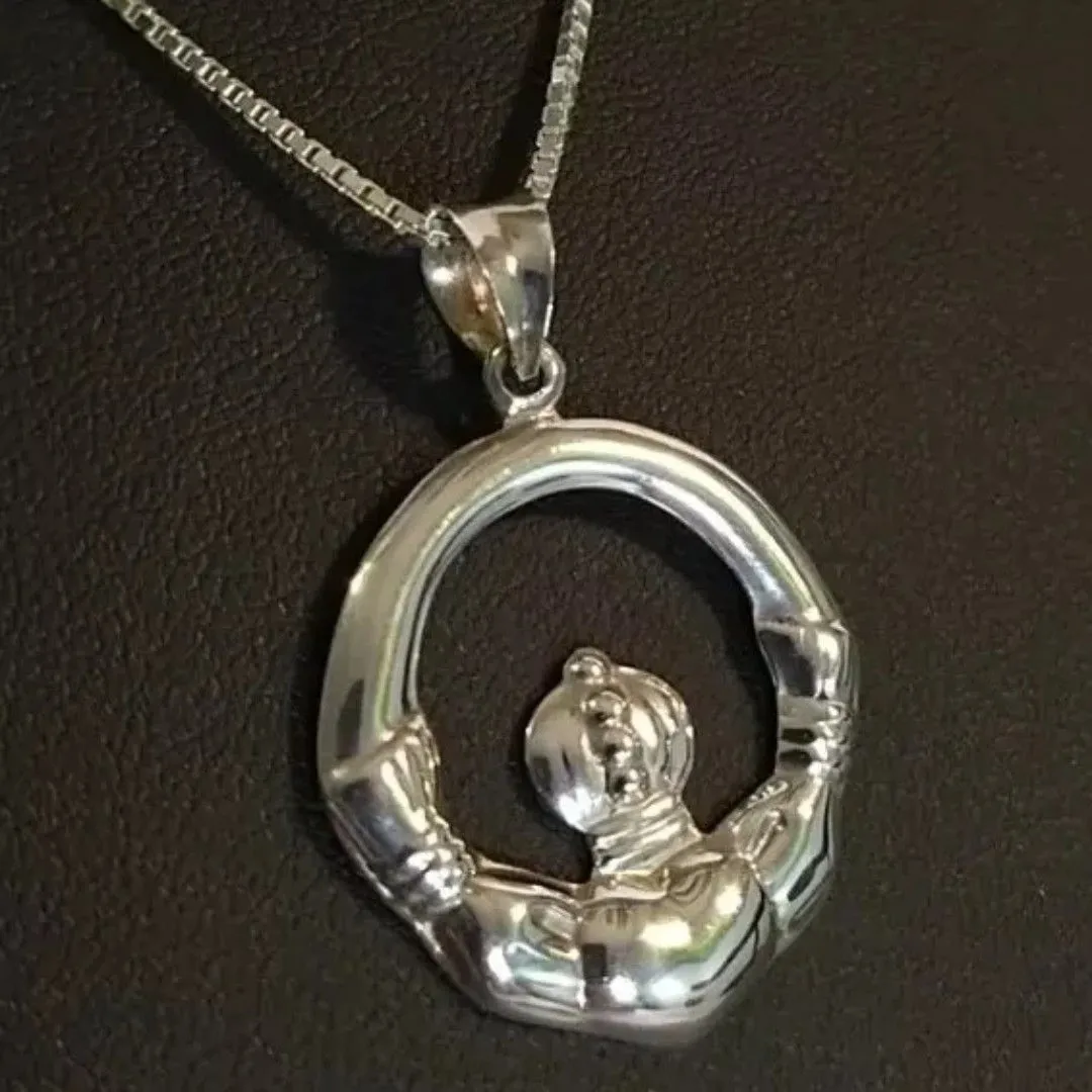Product image for Vintage 925 Sterling Silver Claddagh Necklace Designer IBB Pendant on Box Chain