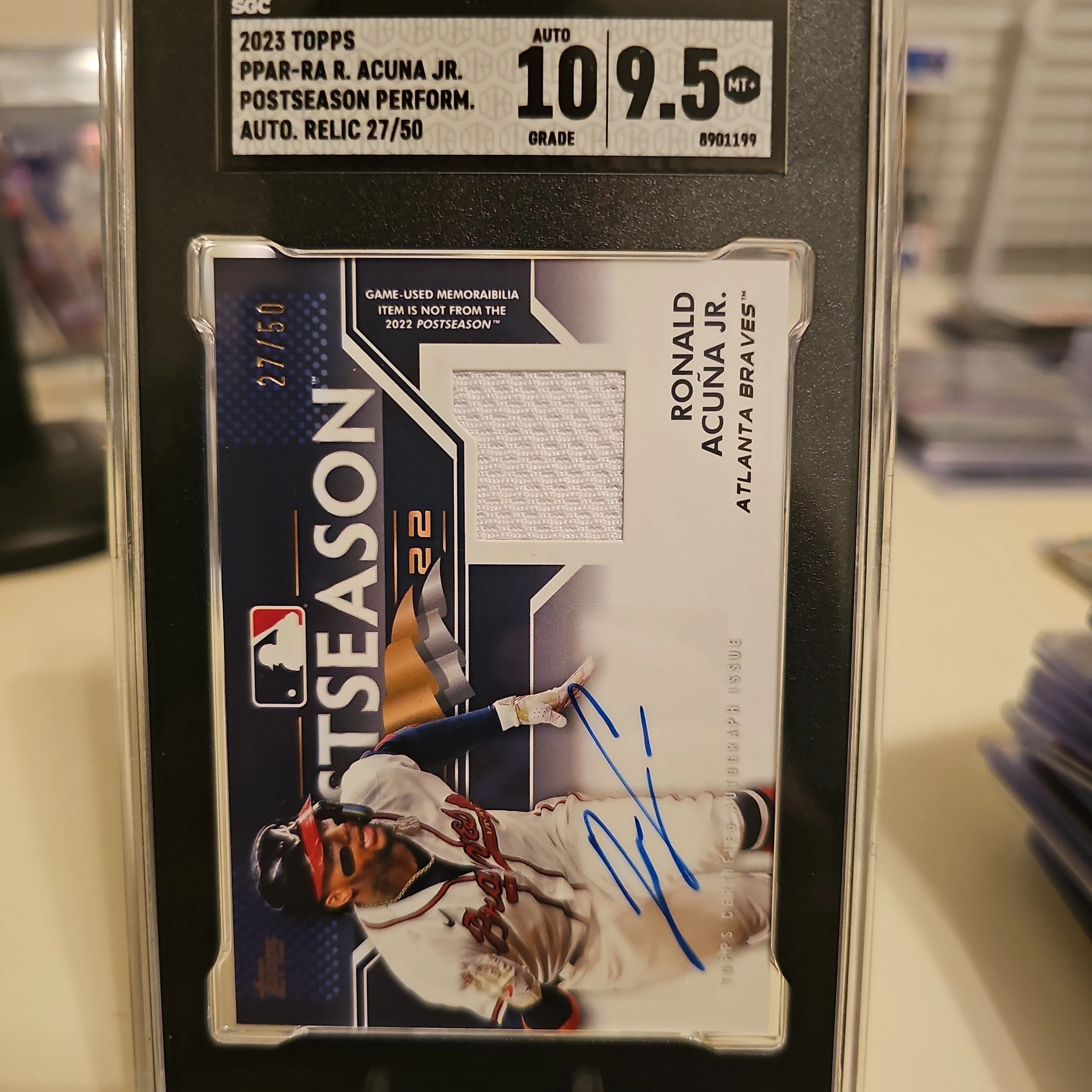 Product image for 2023 Topps PPAR-RA Ronald Acuna Jr. Postseason Performance Auto Relic /50 SGC 9.5/10