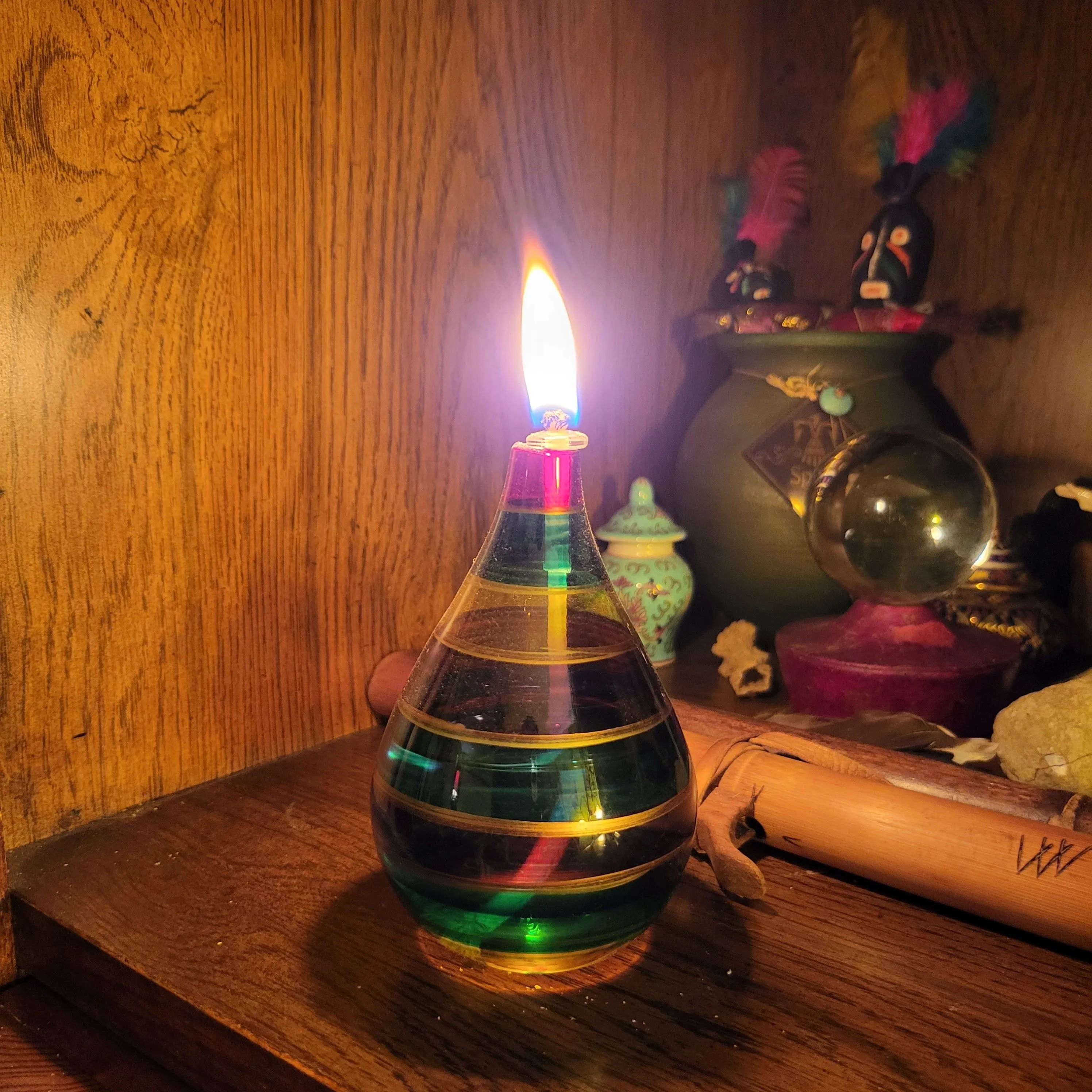 Product image for hand painted glass tear drop oil lamp