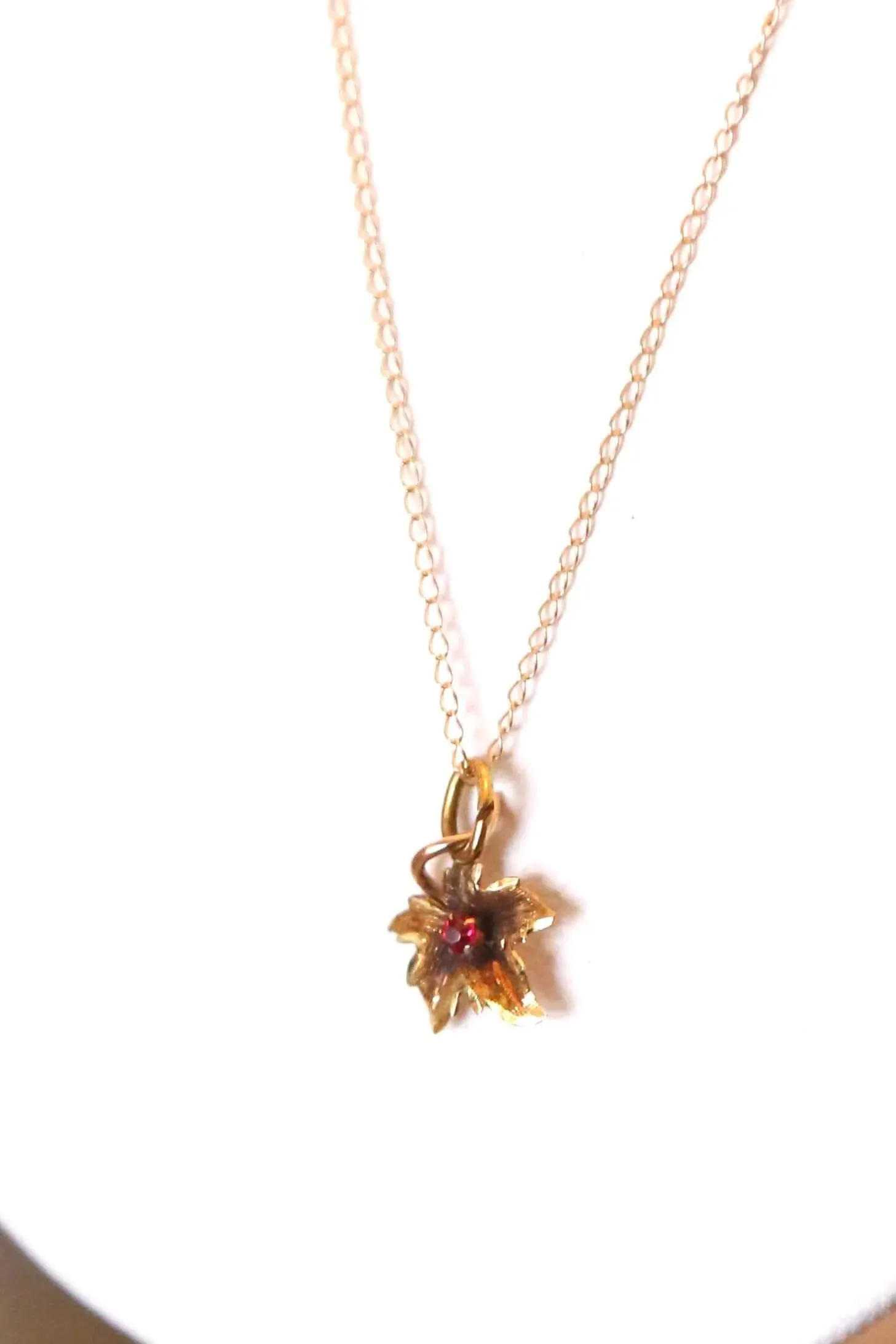 Product image for 1930's Solid 14KT Gold and Ruby Maple Leaf Pendant