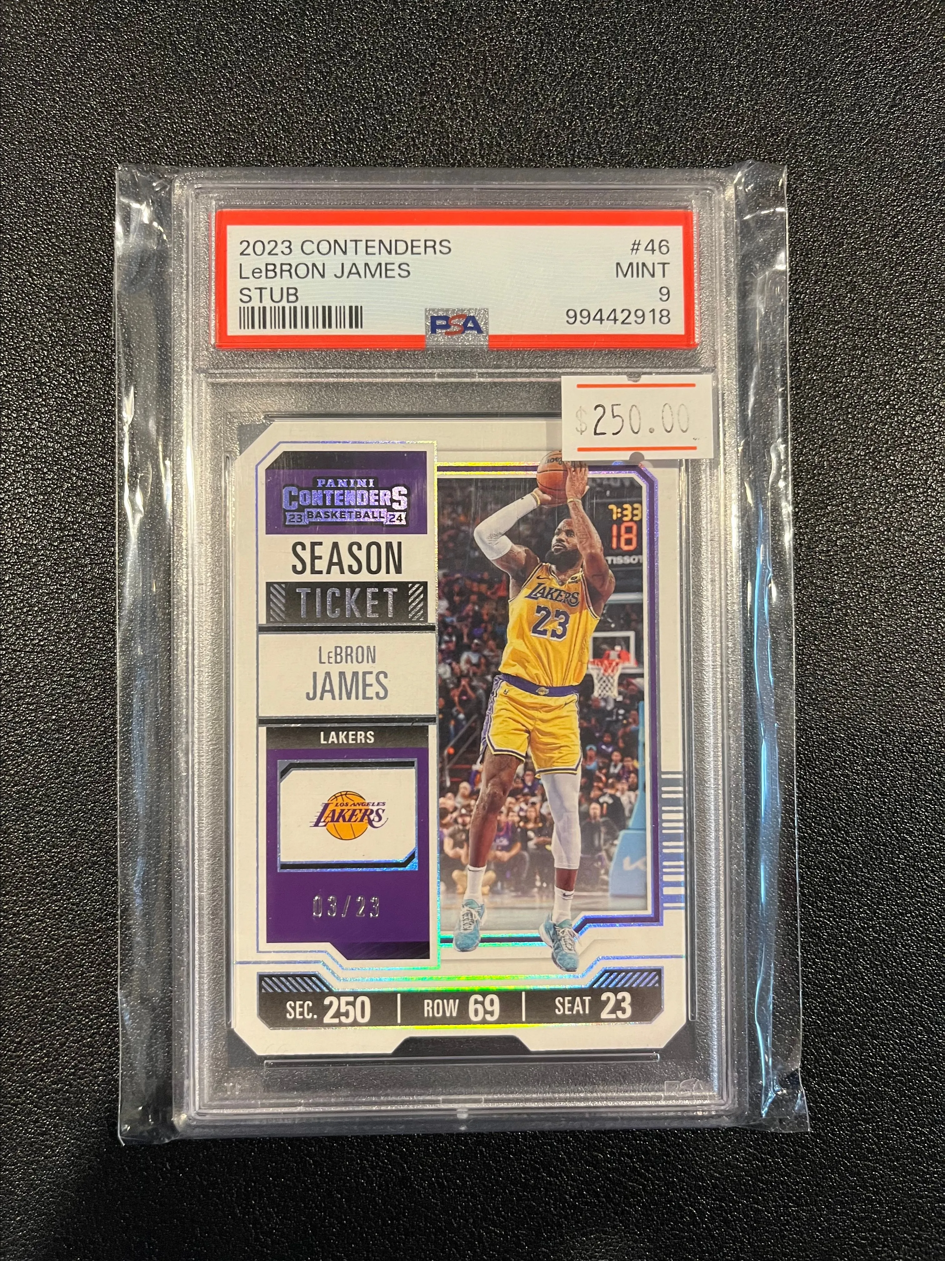 Product image for 2023 Contenders LeBron James Stub #/23 PSA 9