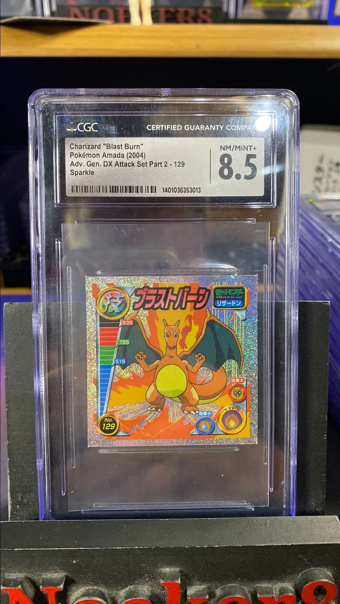 Product image for 2004 Pokémon Amada Charizard Blast Burn Adv Gen DX Part 2 Sparkle 129 CGC
