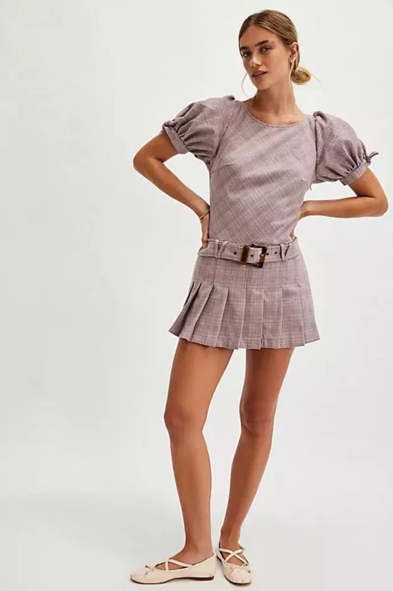 Product image for A75. FREE PEOPLE Sevi mauve plaid mini dress. XS