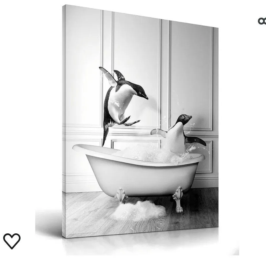 Product image for (#50) iHery Large Framed Funny Bathroom Wall Art Decor, Quality Canvas 12x16in Black and White Wall