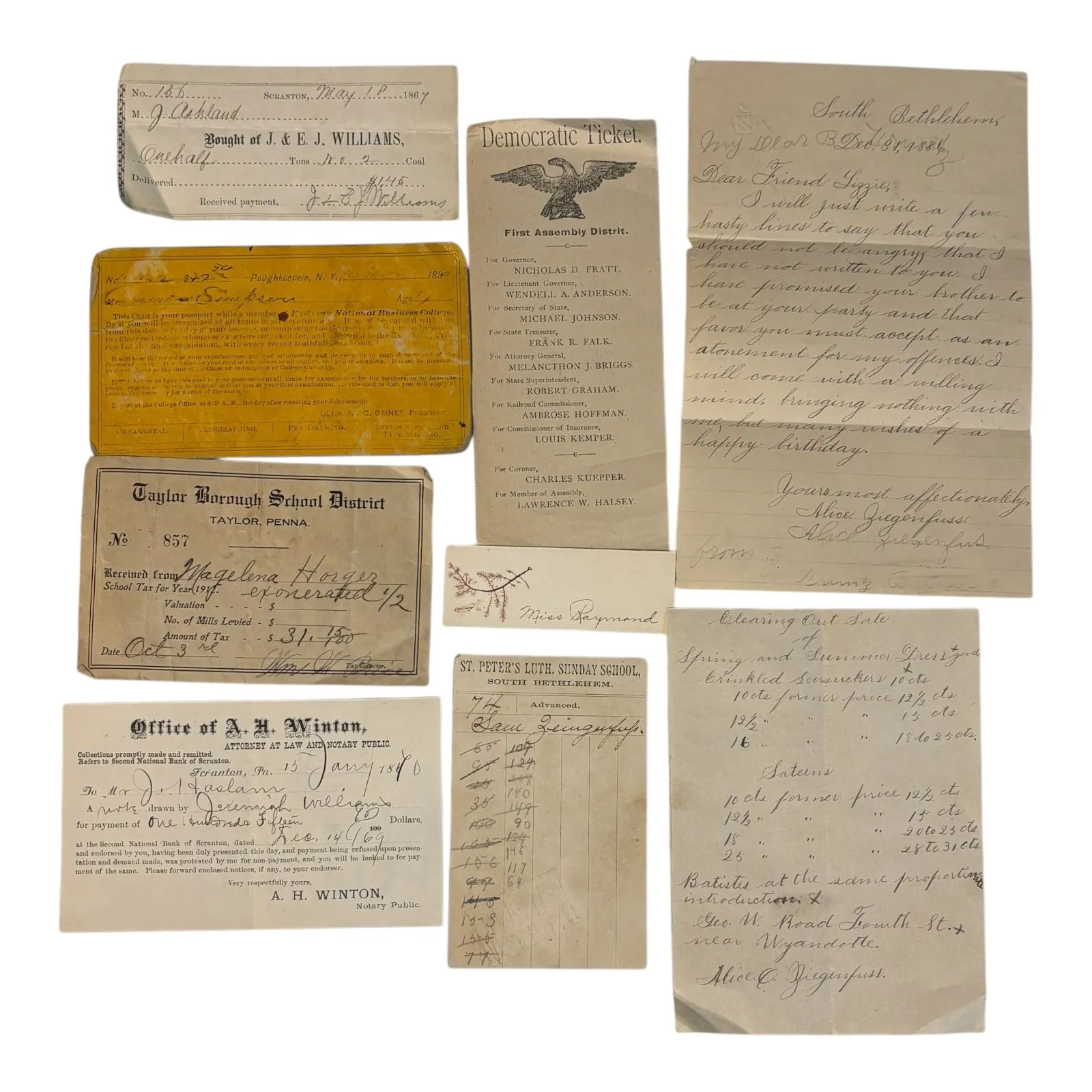 Product image for 15. Incredible Lot of 9 Pieces of Early Antique Paper * 1867 - early 1900's * several 1800's items!