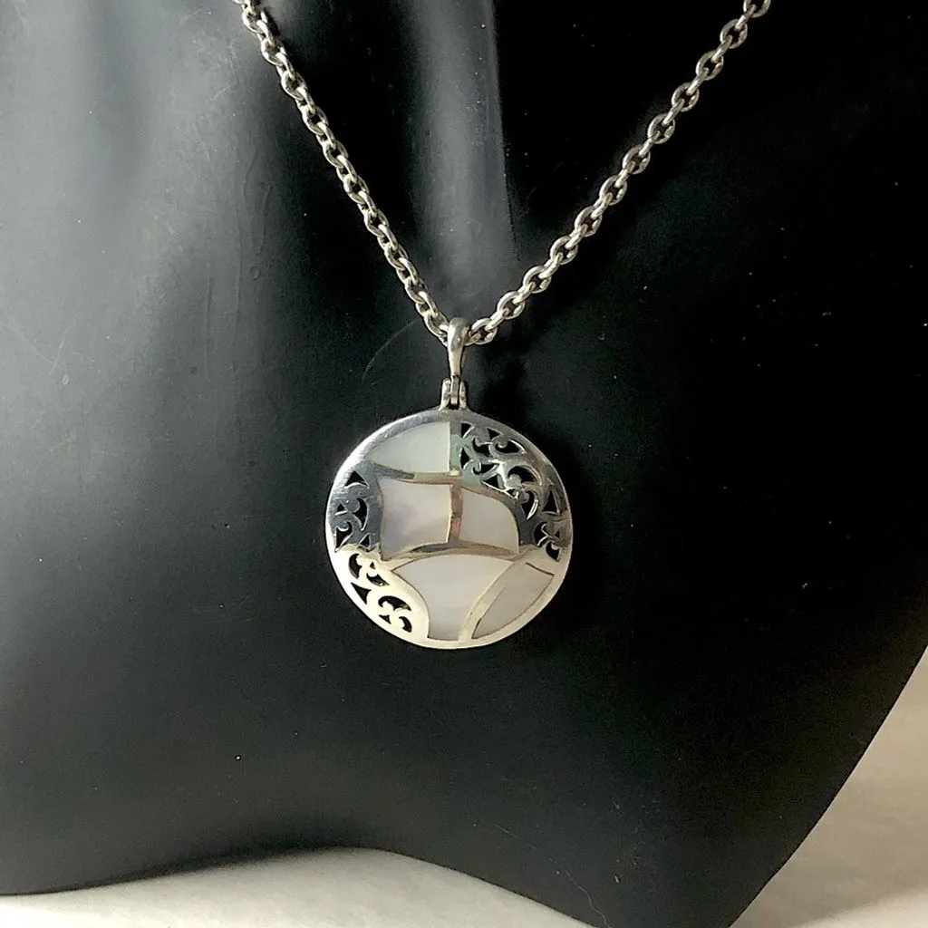 Product image for LOIS HILL Mother of Pearl Mosaic Inlay Pendant Toggle Sterling Silver Necklace