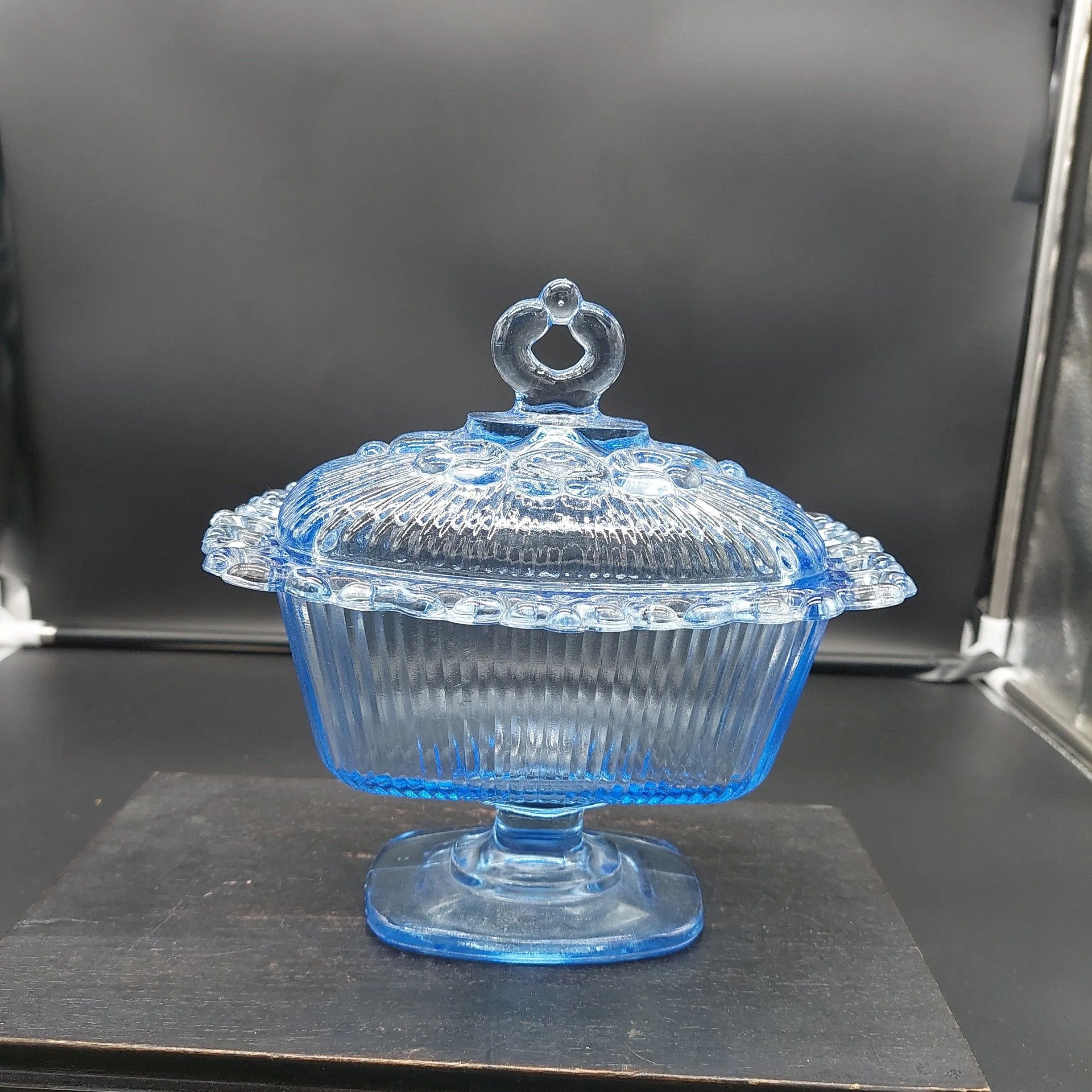 Product image for 2234 Indiana Glass Ice Blue Candy Dish 7" Tall