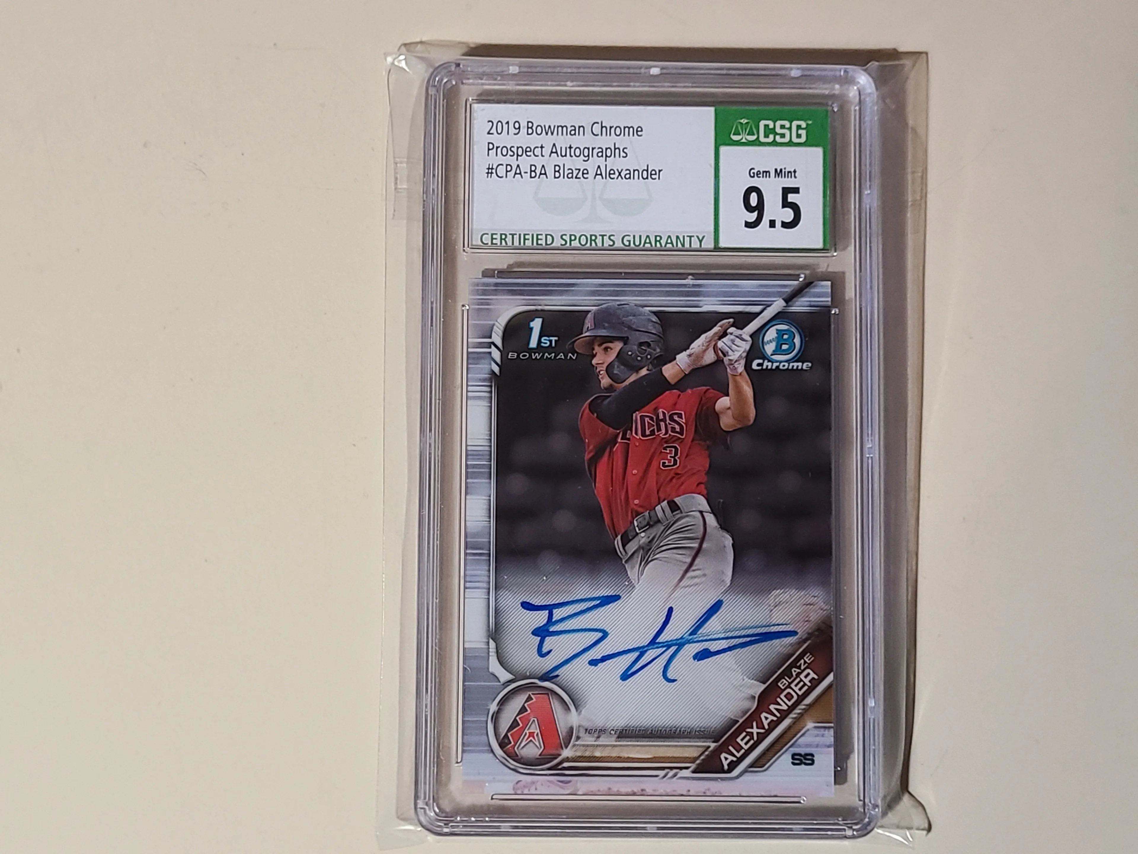 Product image for Blaze Alexander 2019 Bowman Chrome 1st Prospect Autograph Baseball Card graded CSG 9.5 Gem Mint AUTO 9