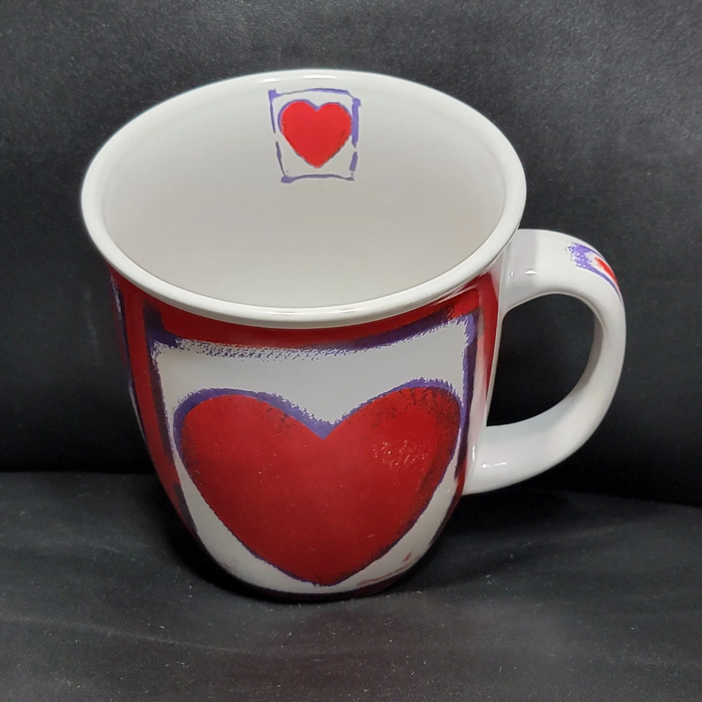 Product image for Vintage Purple Red Heart White Ceramic Coffee Mug 14 oz Valentines Unique Cup