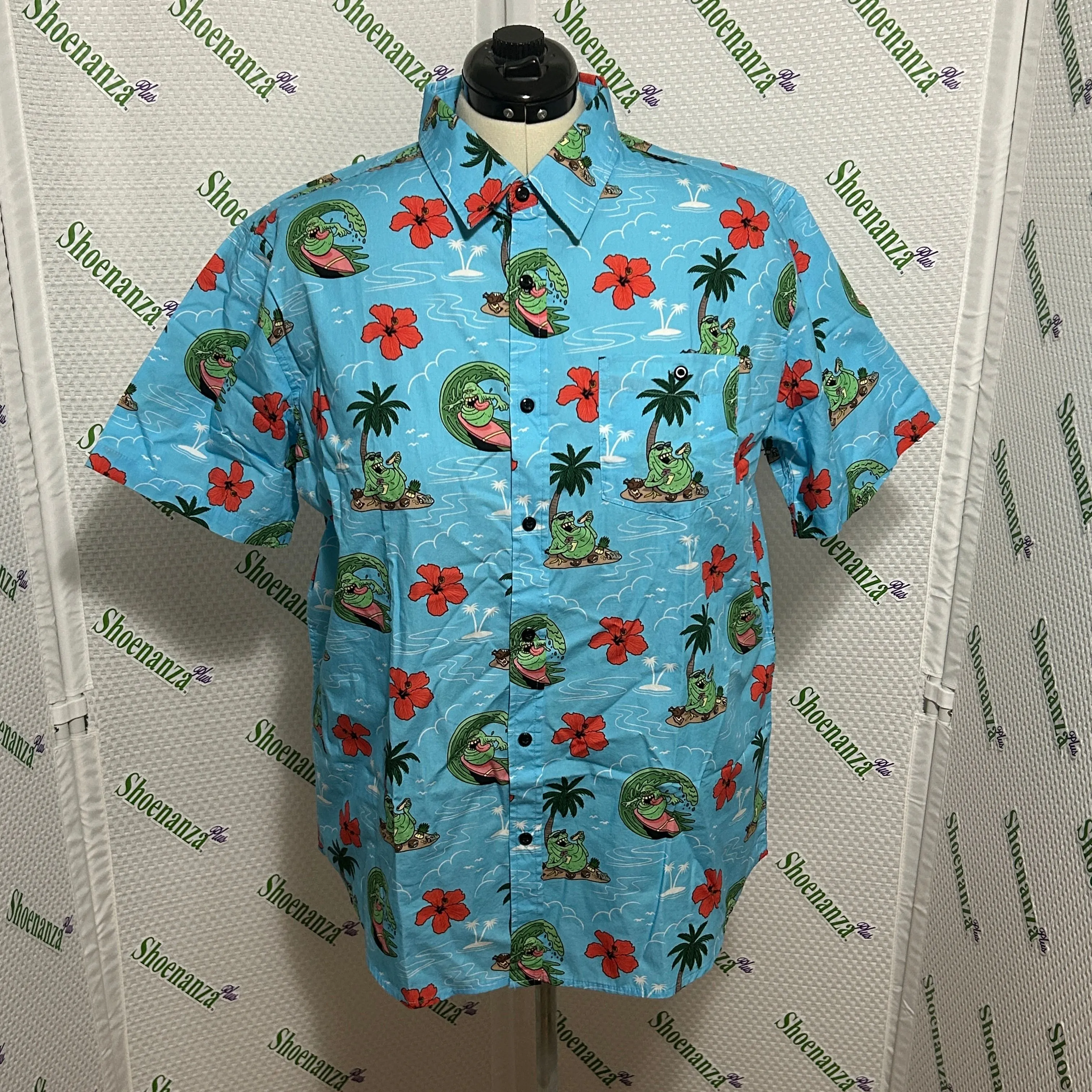 Product image for Middle Of Beyond Button Down Shirt Ghostbusters Summer Slimer Hawaiian Mens XL