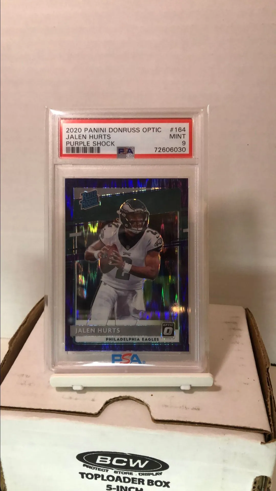 Product image for Jalen Hurts 2020 Optic Rated Rookie Purple Shock PSA 9