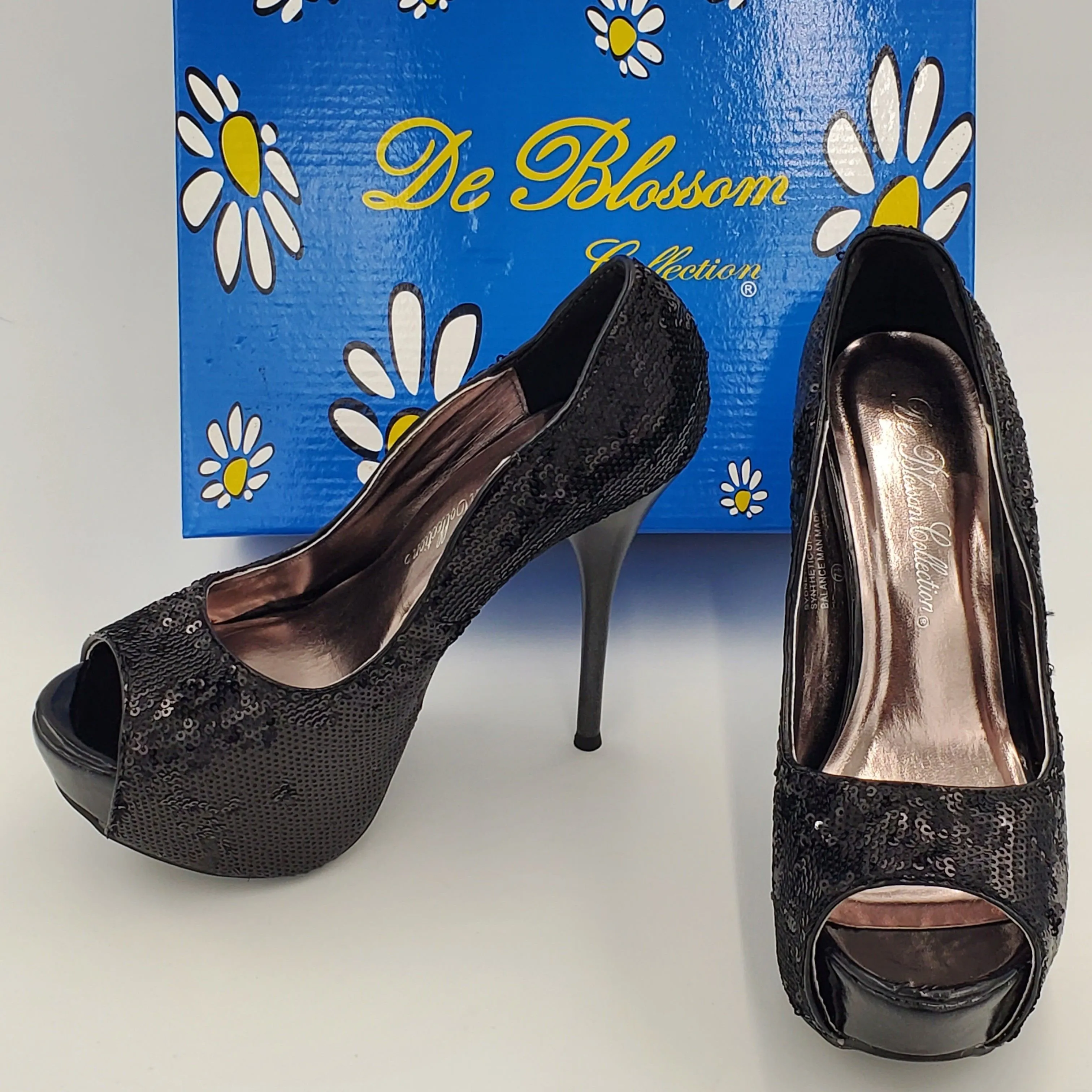 Product image for De Blossom black sequin heels