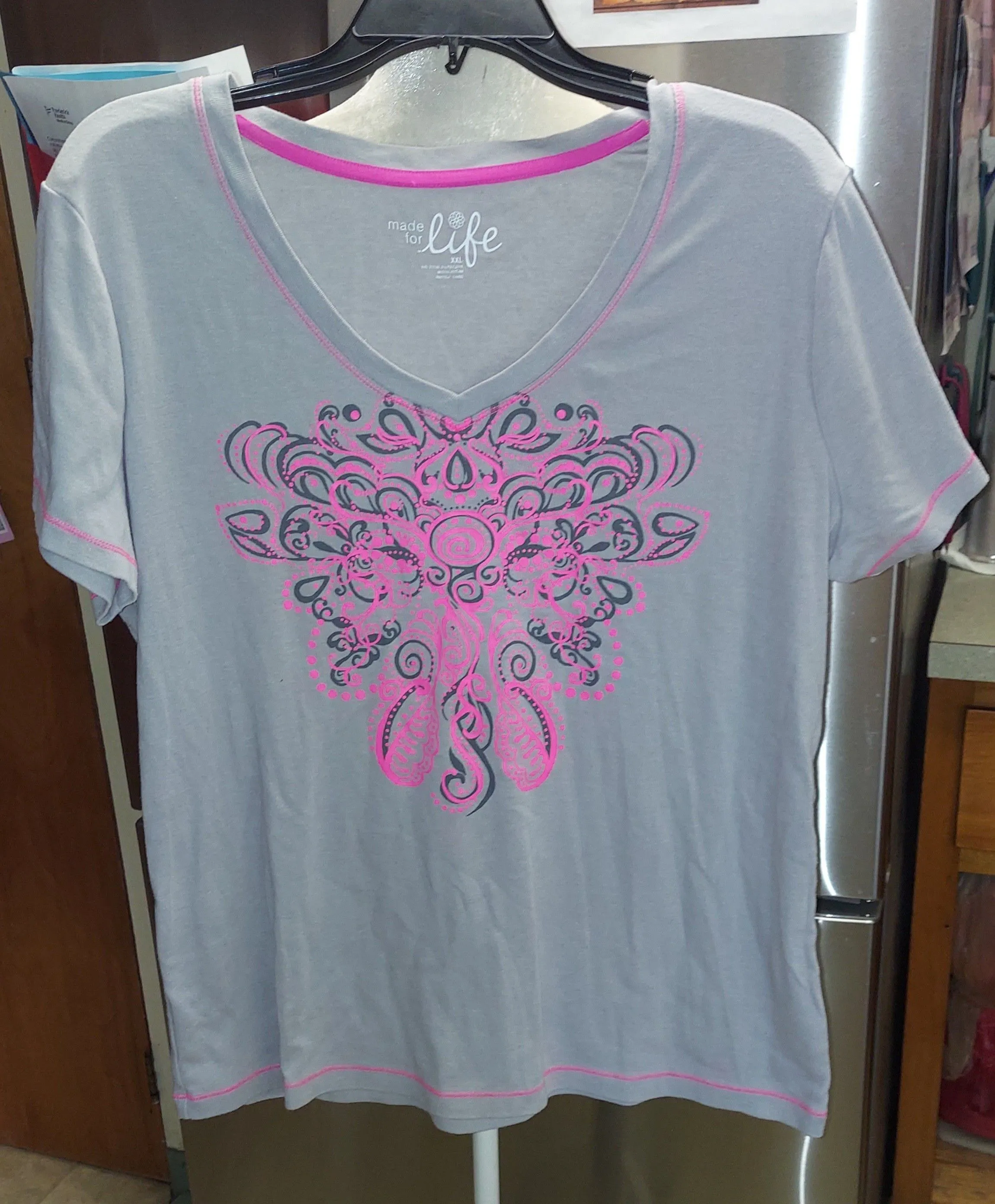 Product image for Ladies Made For Life Activewear T-shirt Short Sleeve Gray and Pink Plus Size