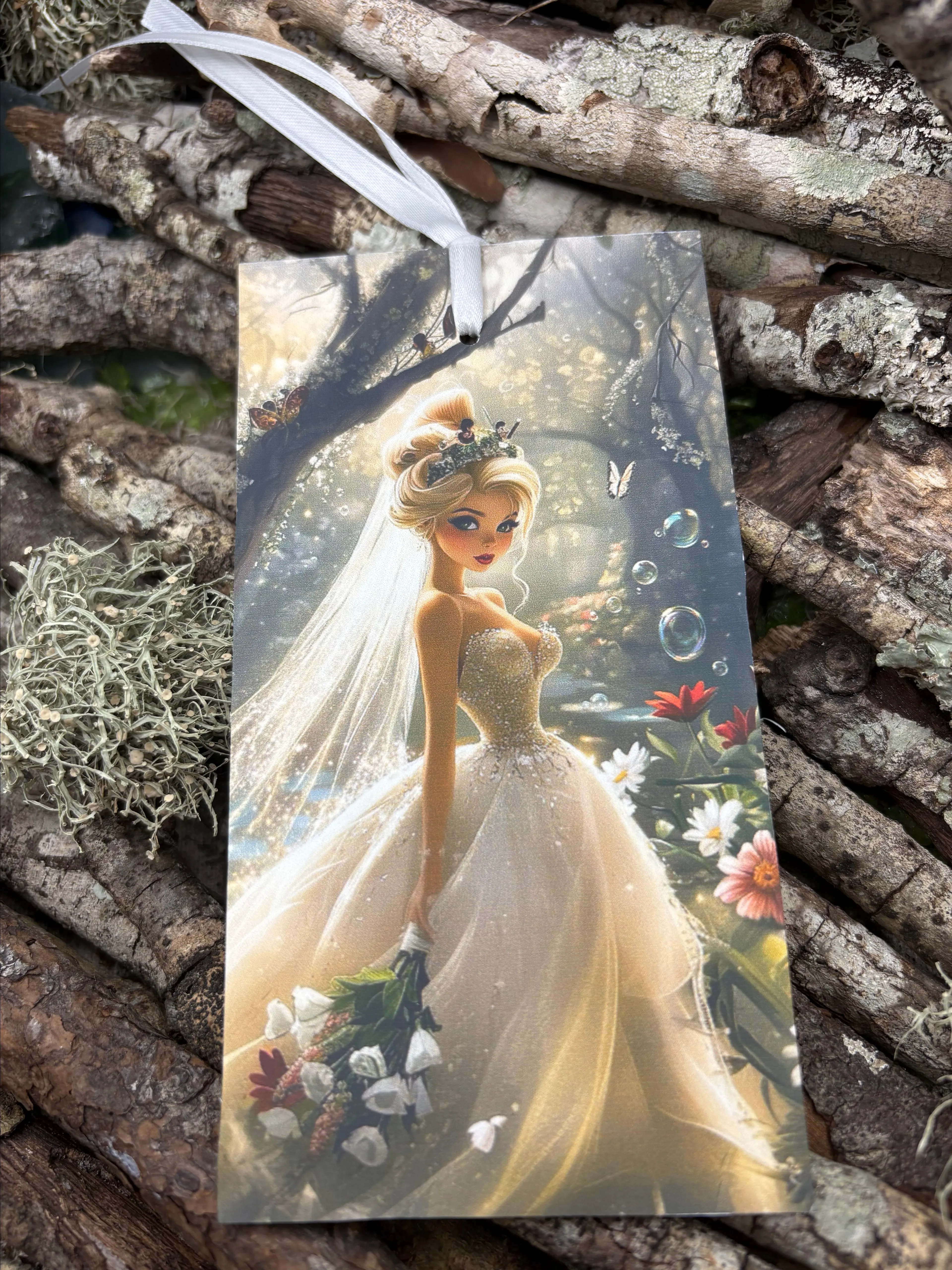 Product image for 6x3 watercolor thick card stock bookmark with satin ribbon