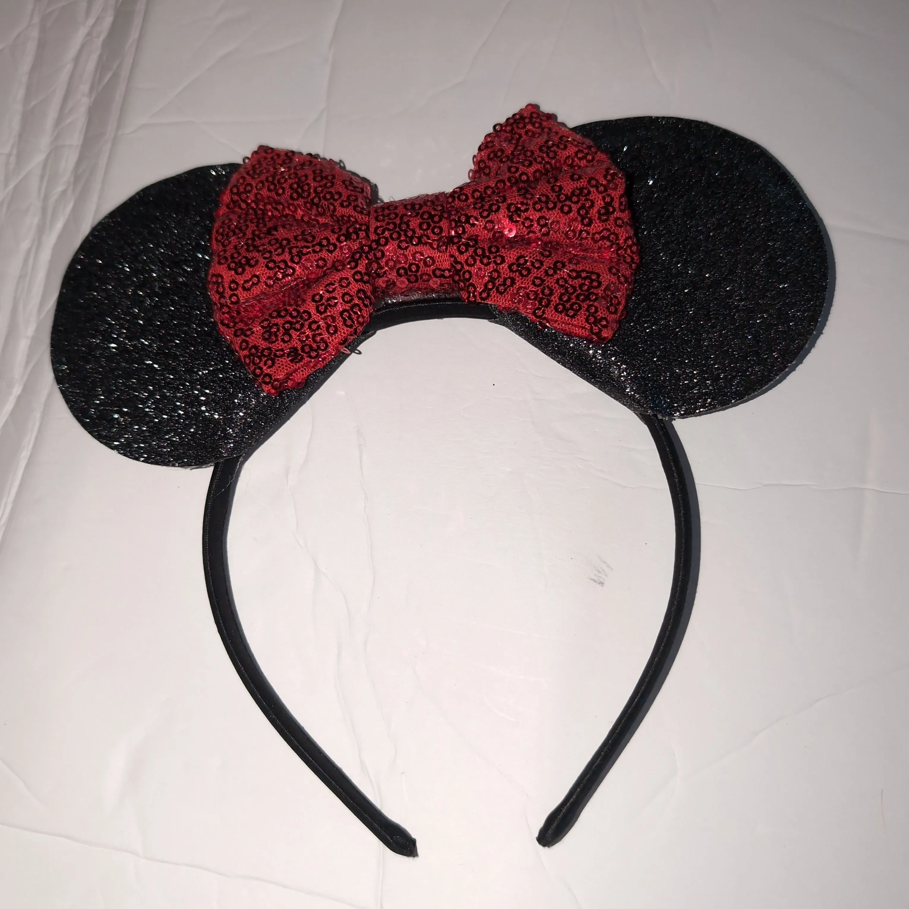 Product image for Minnie mouse glitter ear sequins red bow headband