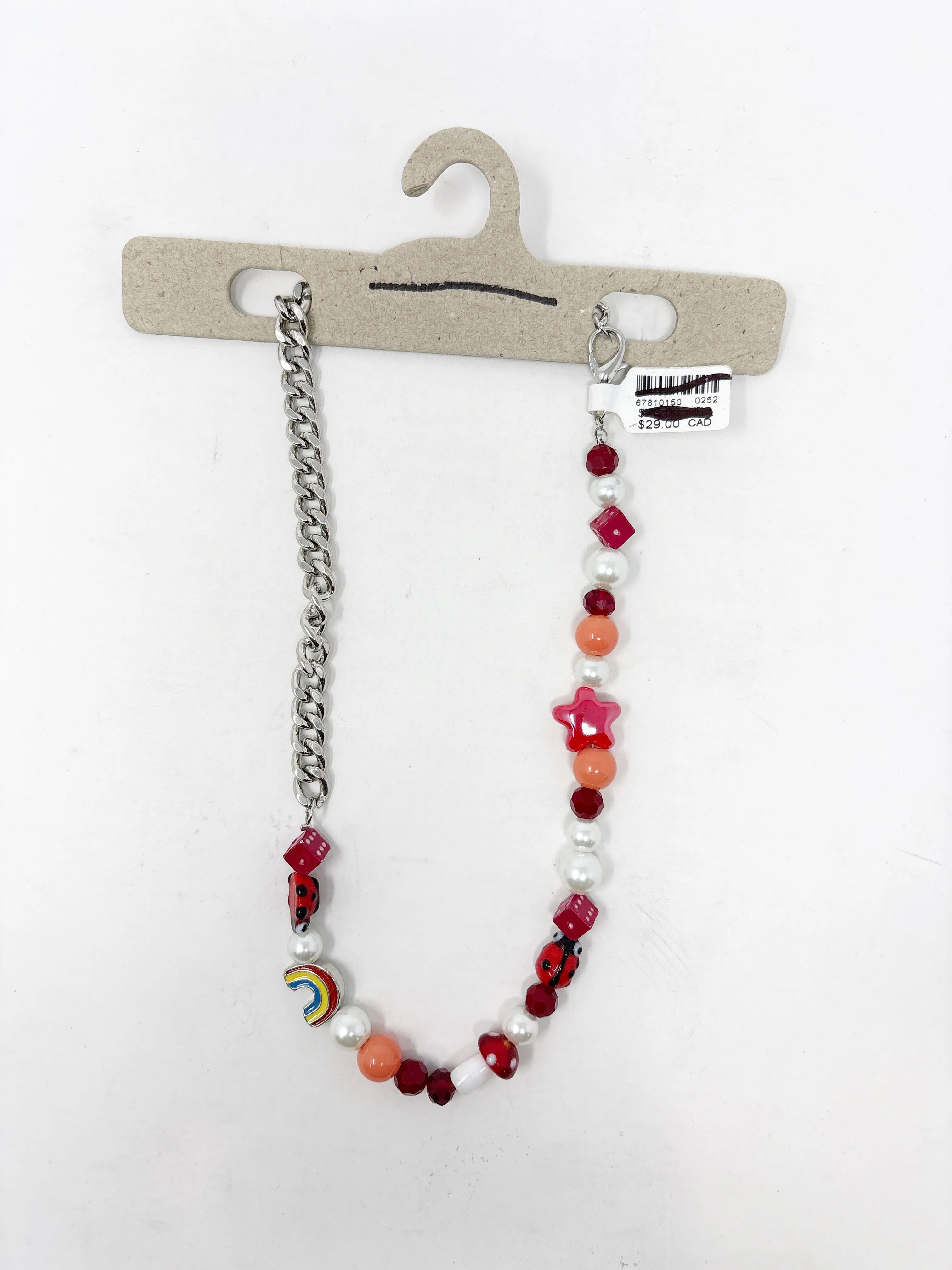 Product image for #244 Urban Outfitters Pearl, Charms, and Silver Chain Necklace; MSRP $17