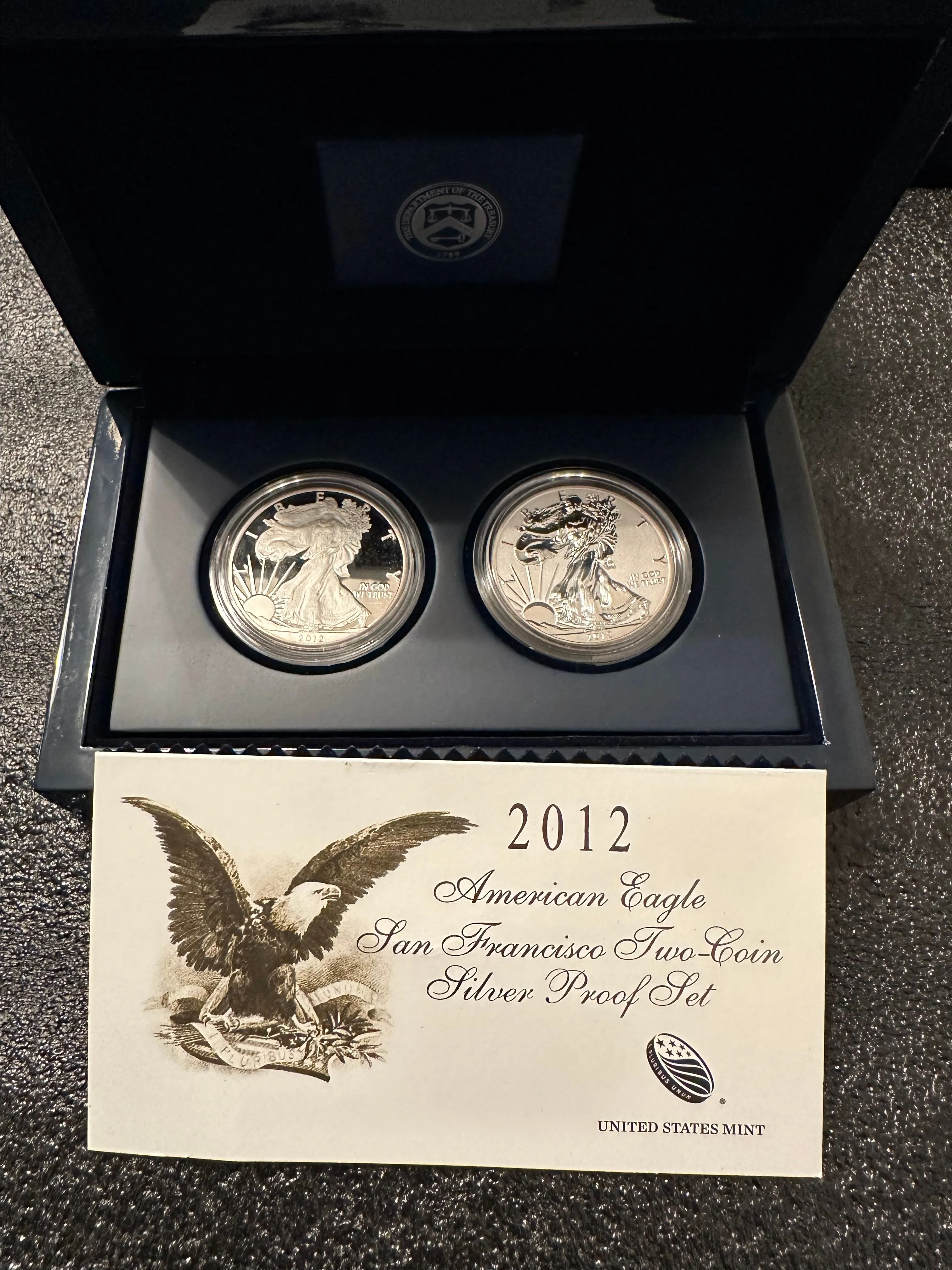 Product image for Beautiful 2012-S ASE Reverse Proof 2 Coin Set Presentation Box & COA