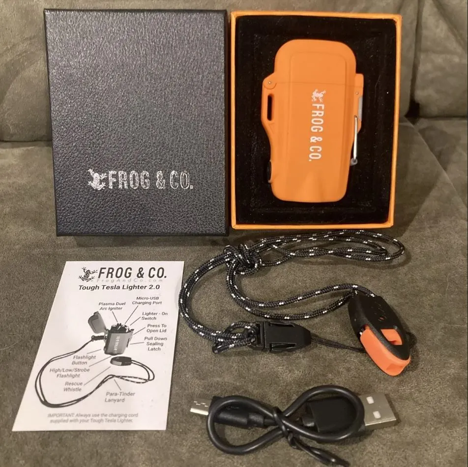 Product image for Survival Lighter (Orange) Plasma - Wind/Waterproof Flashlight Rescue Tinder Whistle NEW