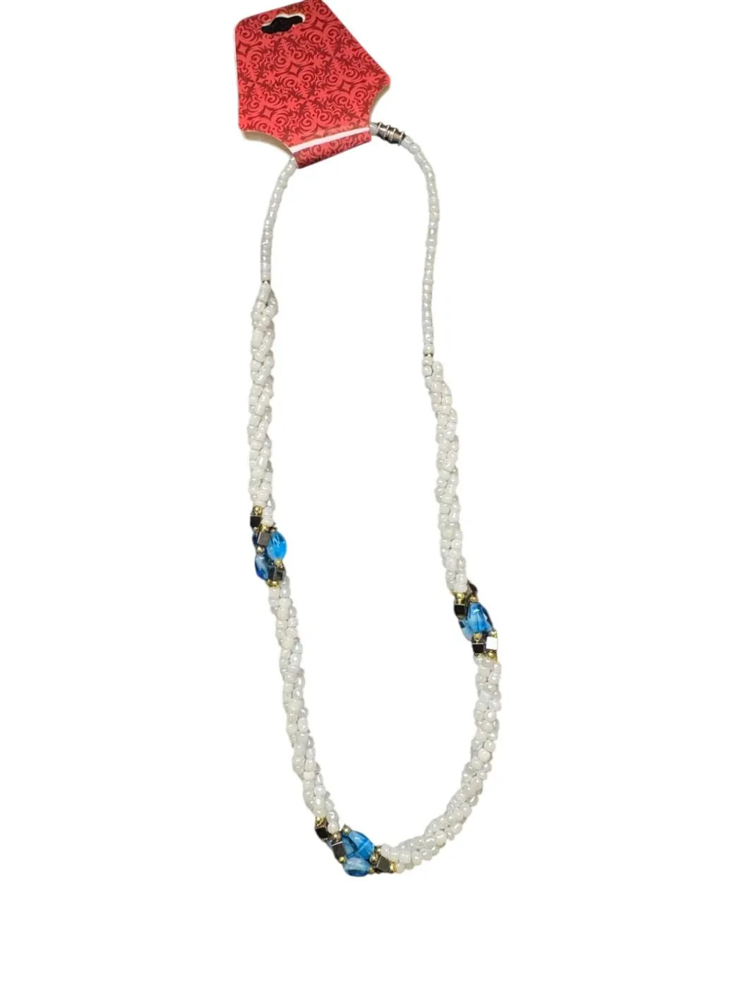 Product image for White / Blue Twisted beaded Necklace