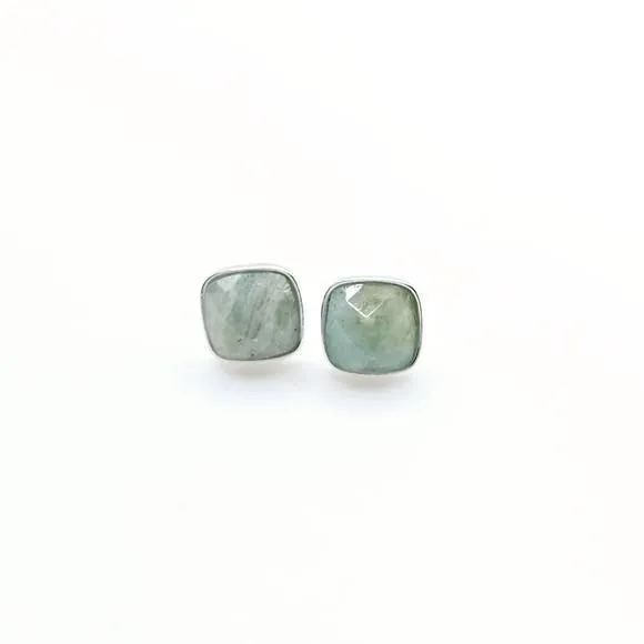 Product image for Natural Amazonite Square Stud Post Earrings .925 Sterling Silver
