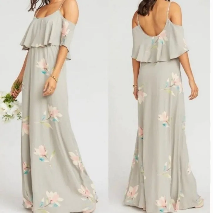 Product image for  SHOW ME YOUR MUMU CAITLIN RUFFLE DRESS in Lily Showers print SMALL