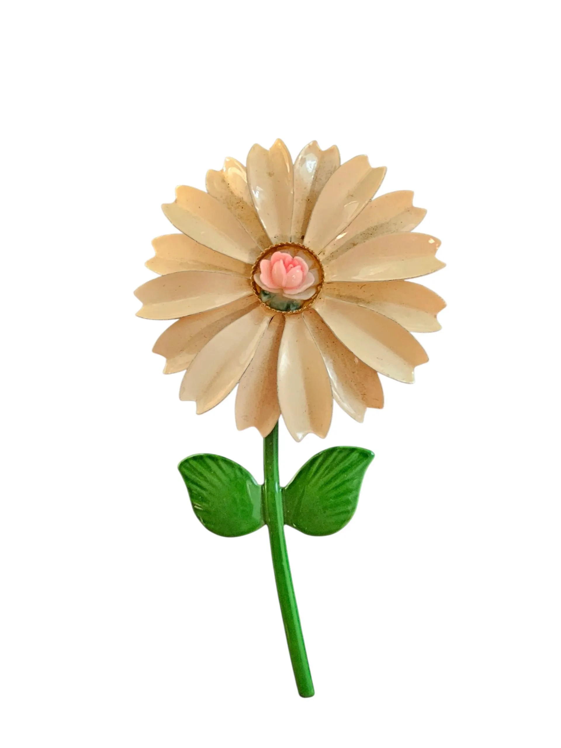 Product image for #14 - Cream Enamel Flower Brooch with a Rosebud Center
