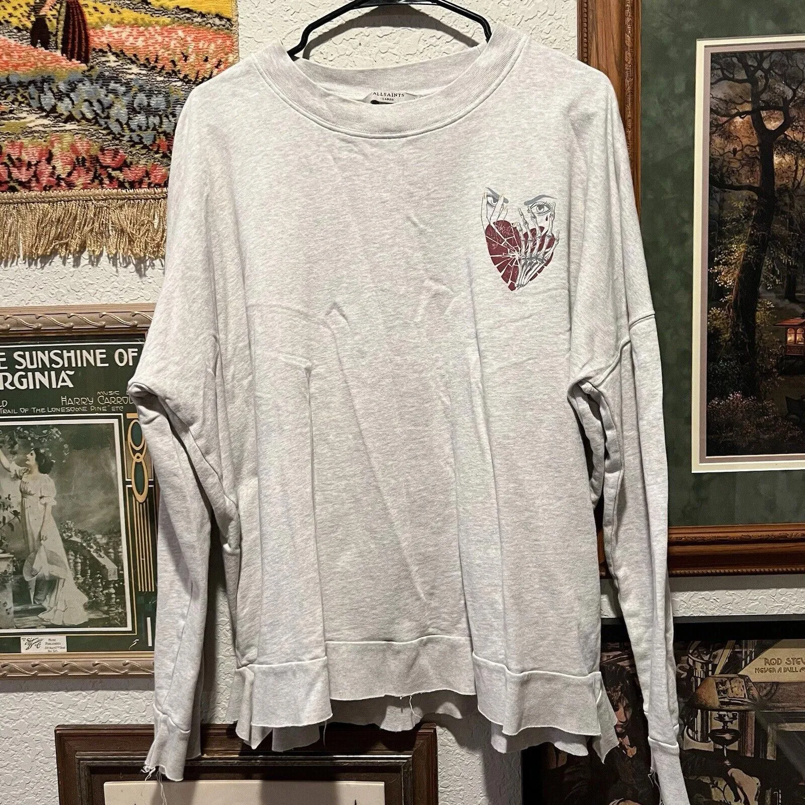 Product image for NWOT Allsaints Designer Grey Sweatshirt Size Large