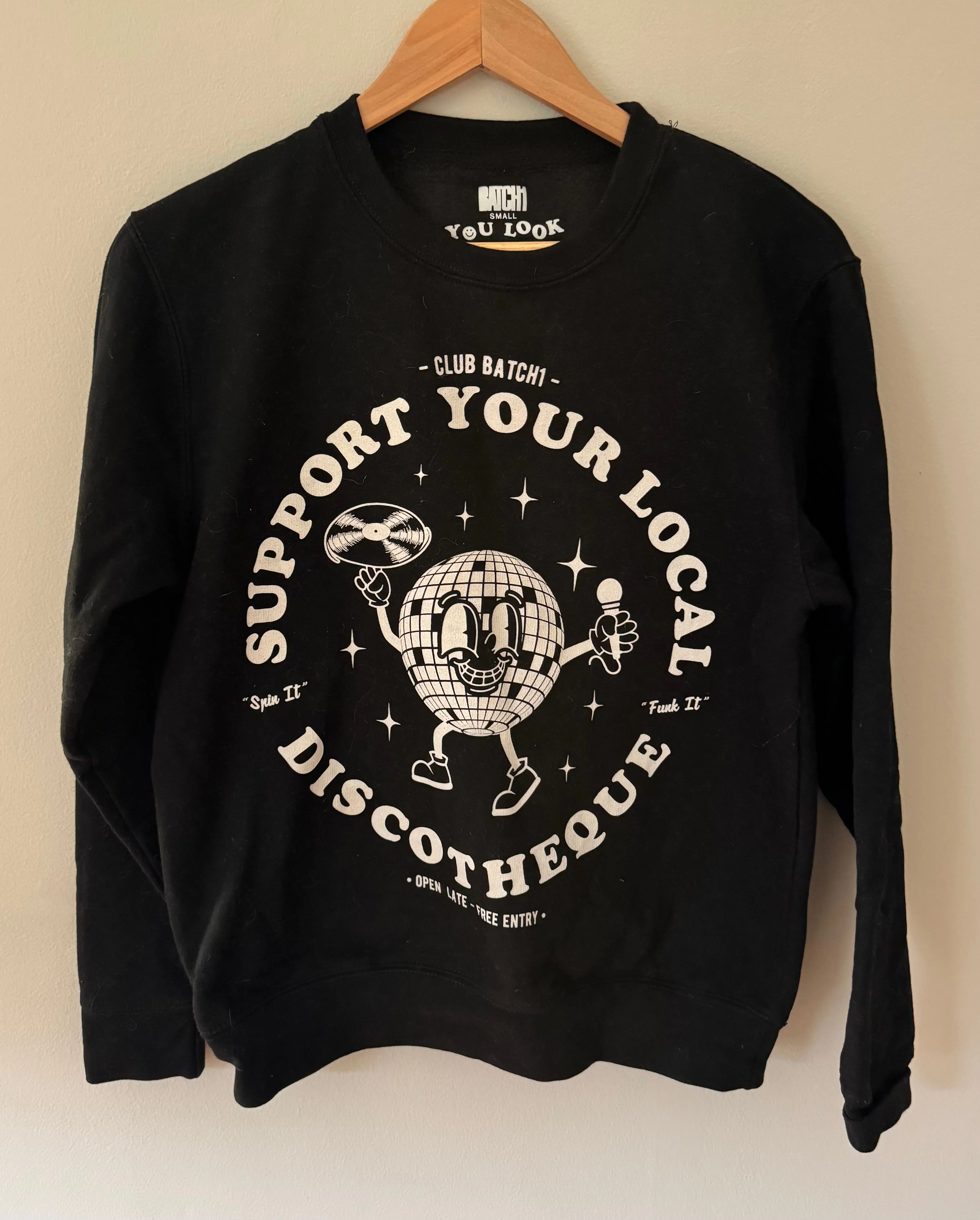 Product image for Batch1 - Black "Support Your Local Disco" Sweatshirt Size Small