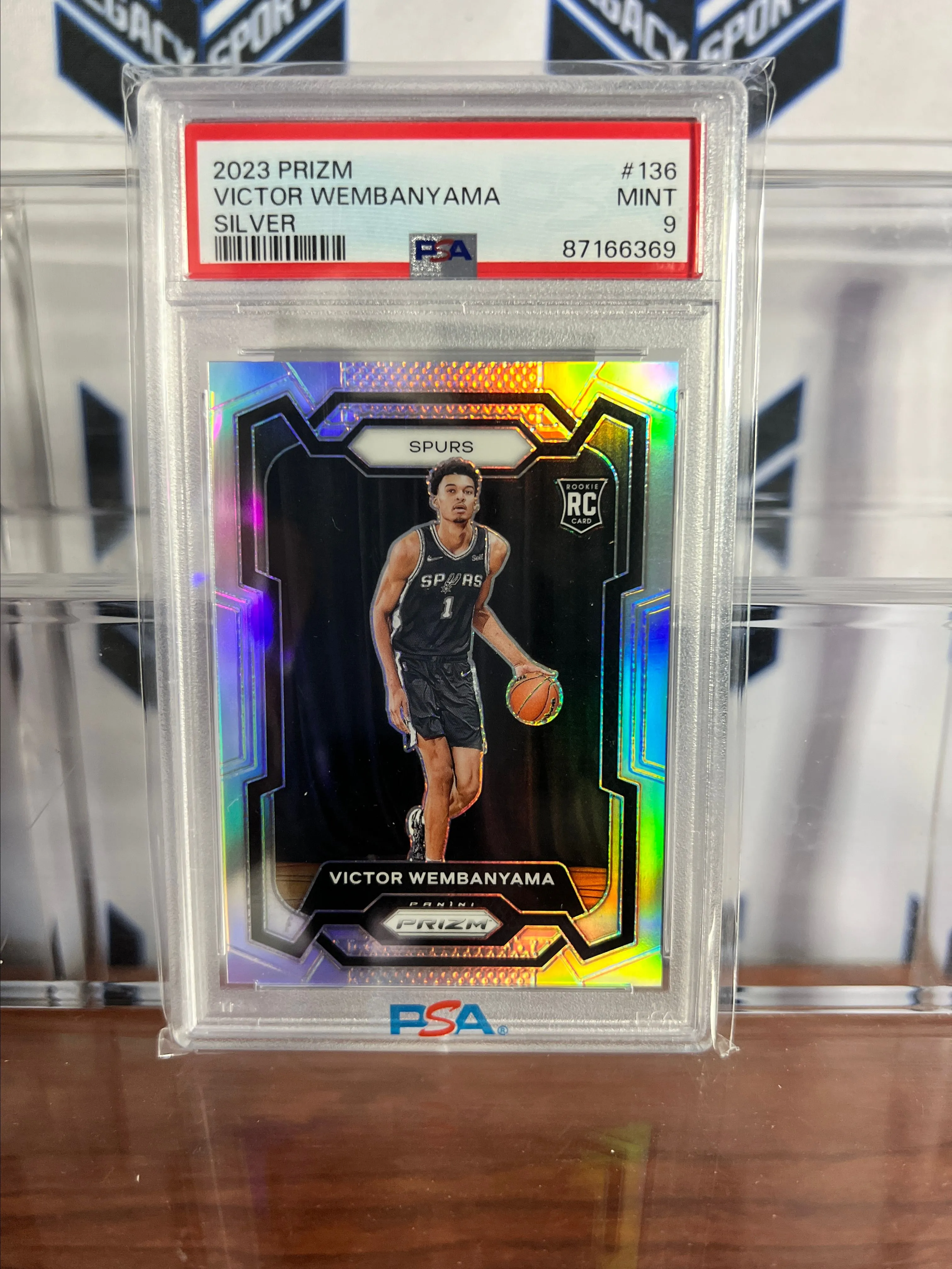 Product image for  2023-24 Panini Silver Prizm #136 Victor Wembanyama Spurs RC Rookie PSA 9 MINT
