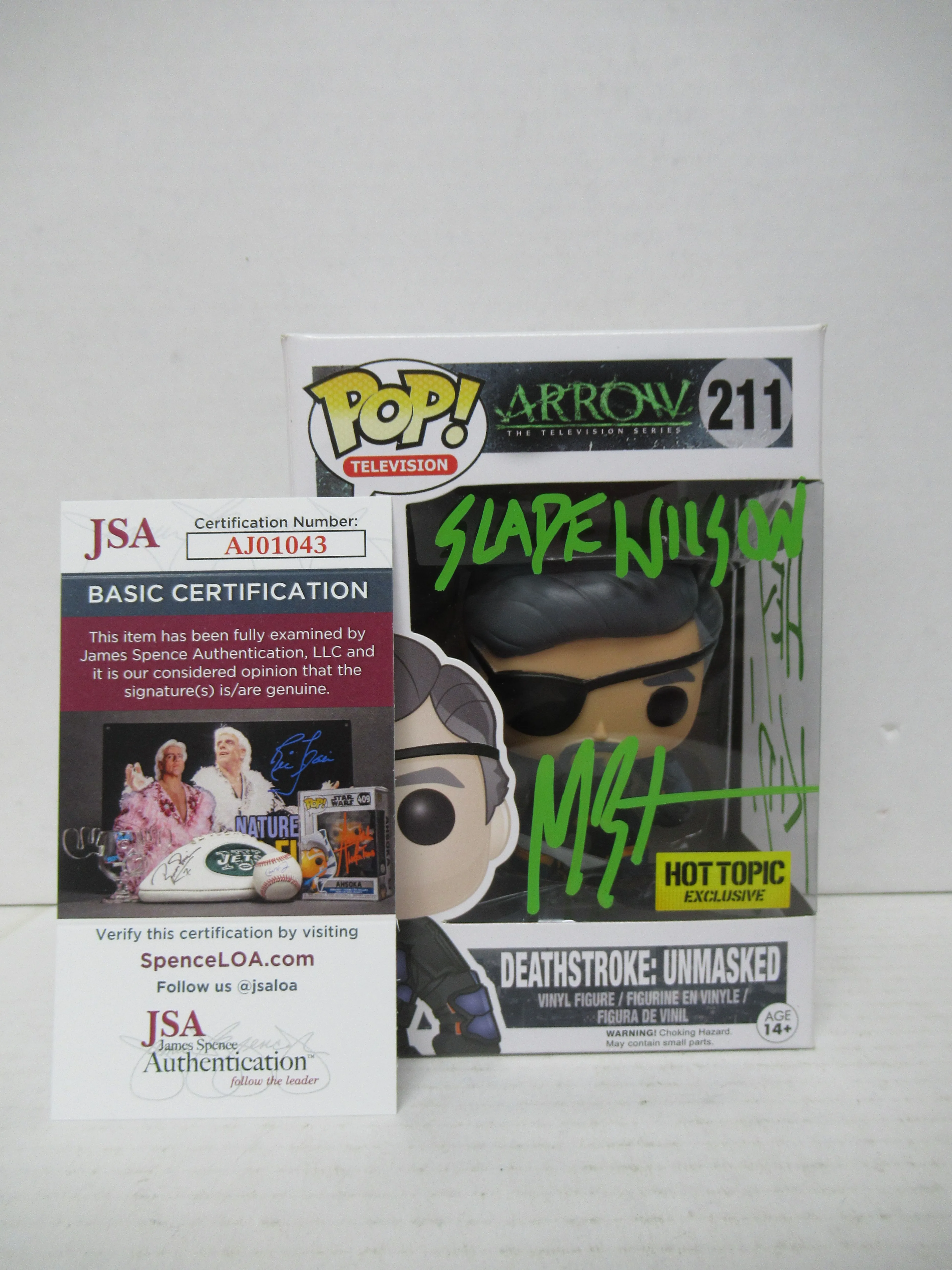 Product image for Funko POP! Arrow Deathstroke Unmasked #211 Signed Manu Bennett JSA Authenticated