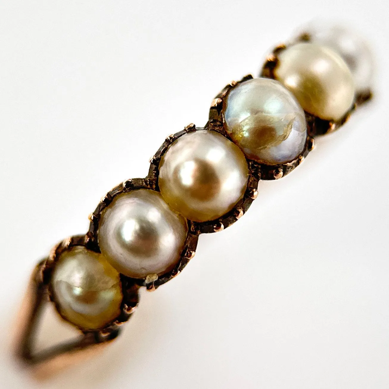 Product image for Georgian 9k Gold Split Pearl Half Eternity Ring Size 8.5. 2.3g YYW0006