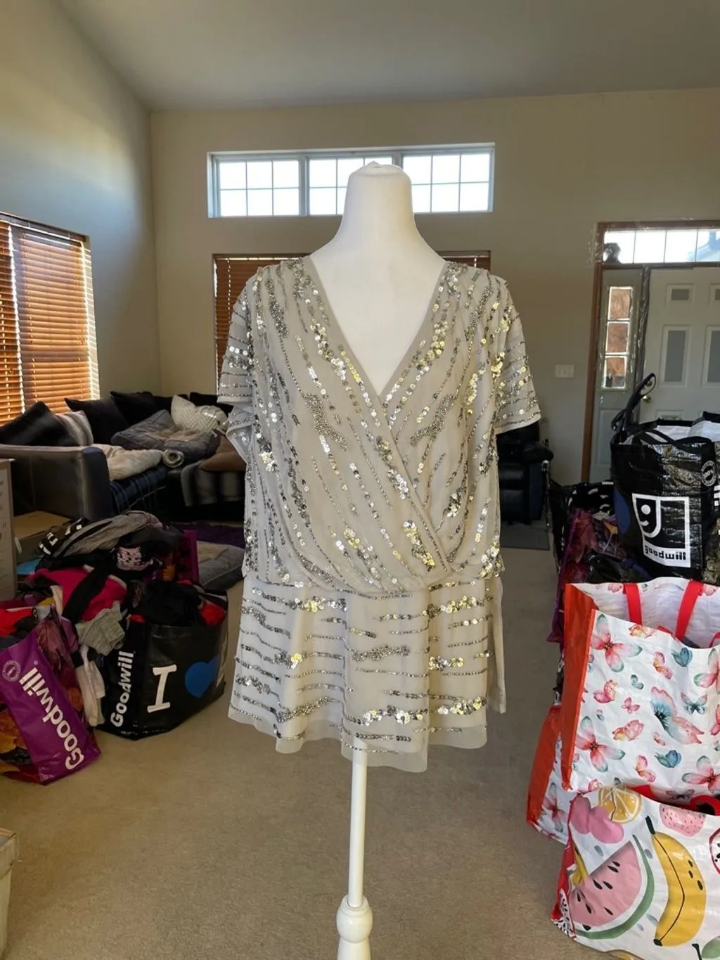 Product image for Women's Adrianna Papell Beaded Top, 18W, Beige