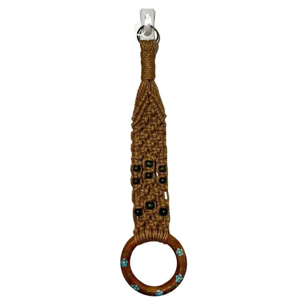 Product image for Vintage Handmade Macramé Towel Holder With Wood Ring