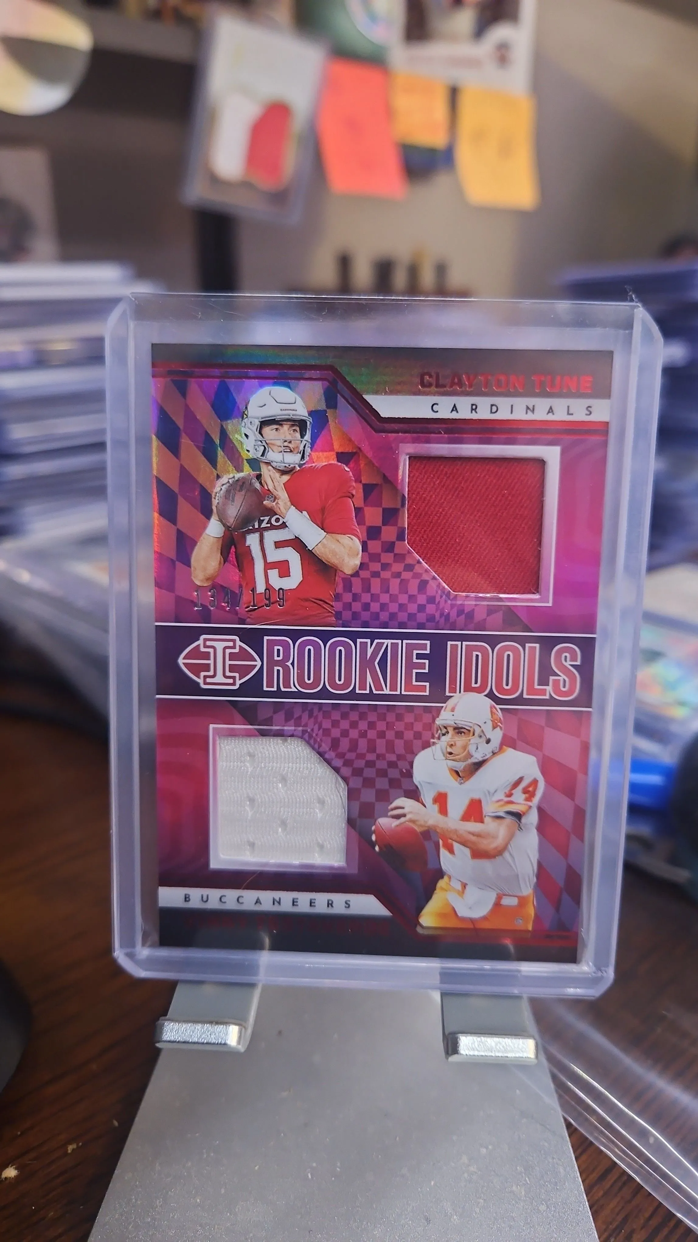 Product image for Vinny Testaverde/ Clayton Tune Dual Patch #d 134/199...2023 Illusions Rookie Idols...Bucs..Cards