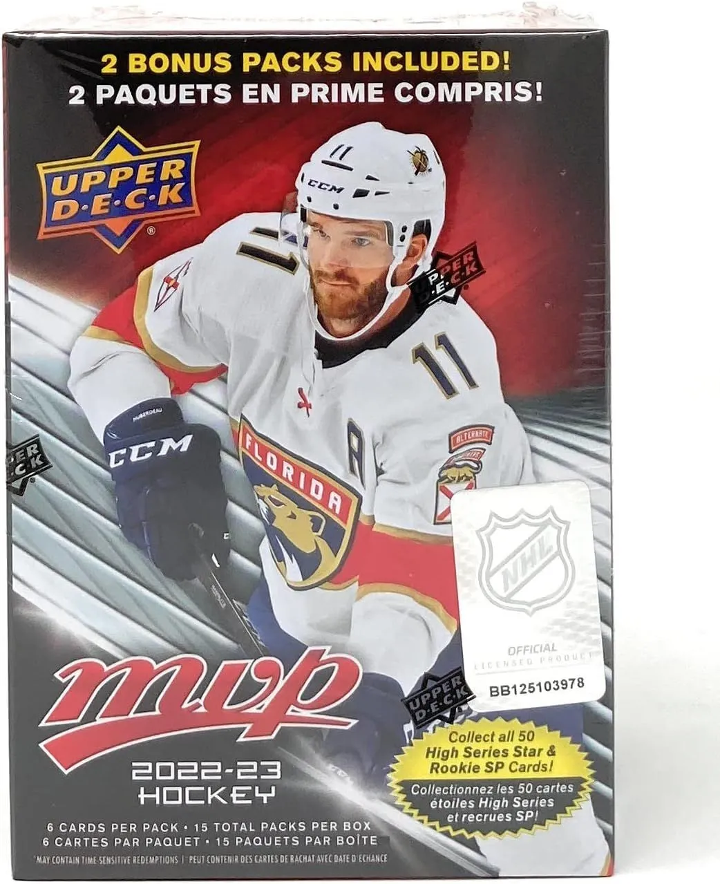 Product image for NHL Upper Deck 2022-23 MVP Hockey Trading Card BLASTER Box [15 Packs, Blaster-Exclusive Gold Script Parallels]