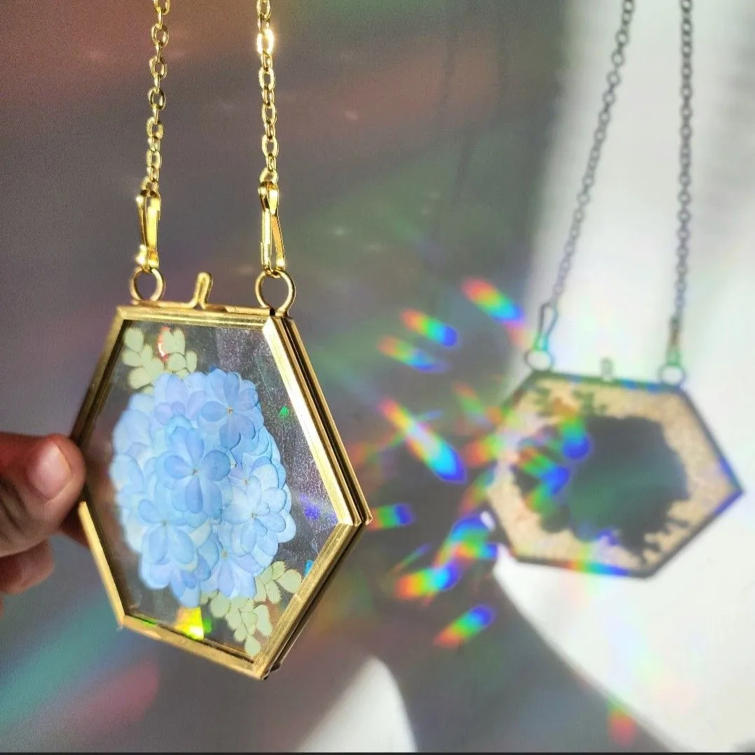 Product image for Sun Catcher Made with Real Pressed Flowers! Prismatic Rainbow Blaster!  Rainbow Floral Arrangement