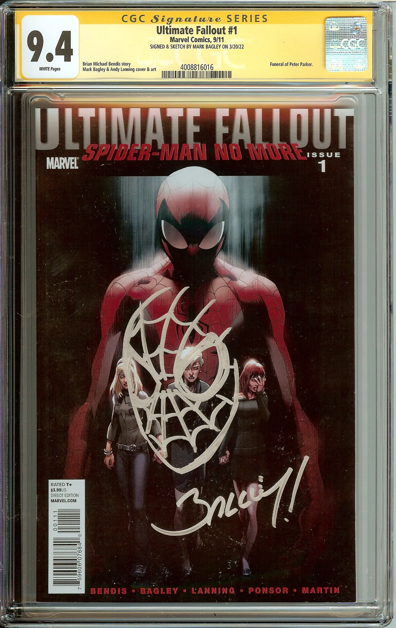 Product image for Ultimate Fallout #1 Signed Sketched Bagley CGC 9.4