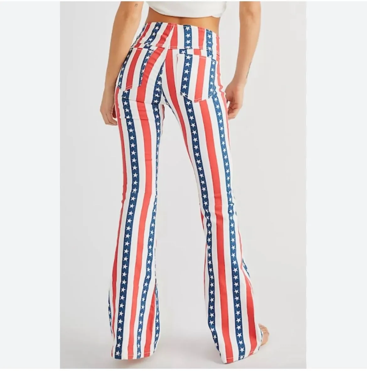 Product image for Free People We The Free Penny Pull-On Americana Printed Flare Jeans Size 26 New