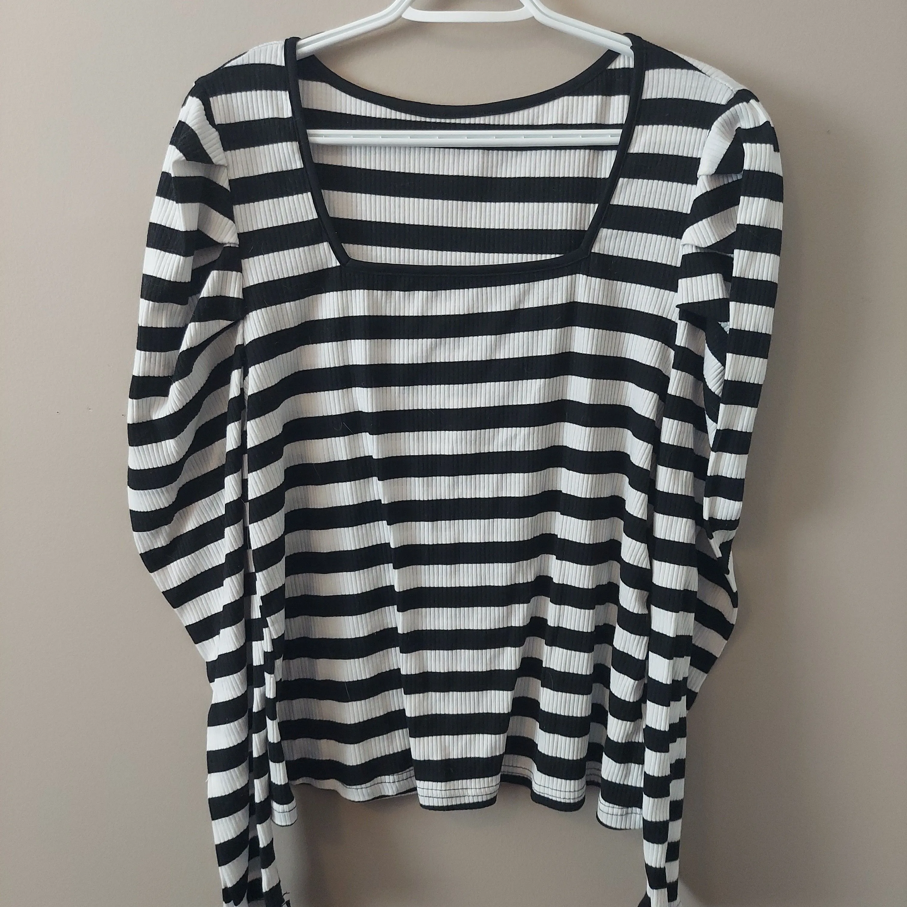Product image for women's 3xl long sleeve box neck striped blouse