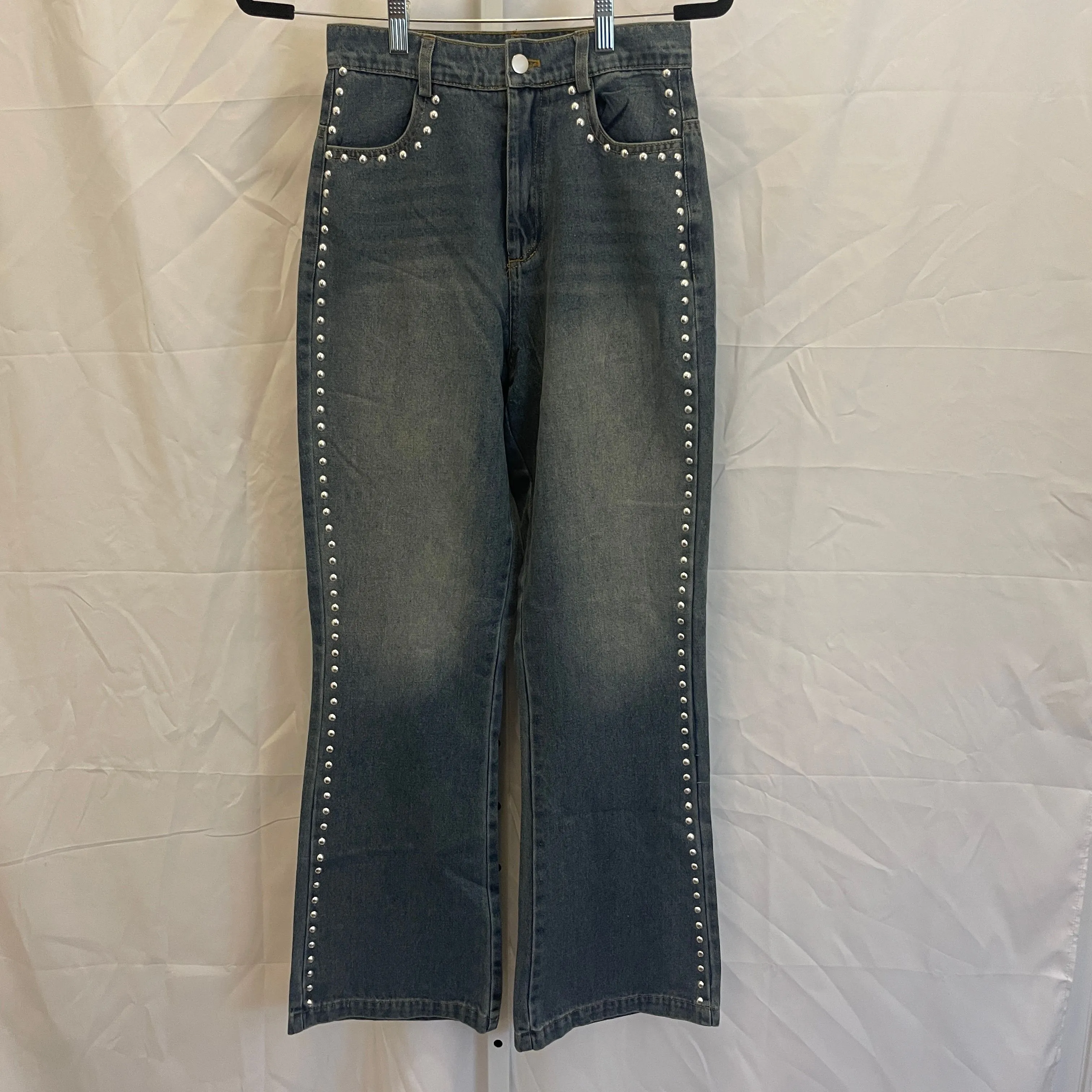 Product image for DENIM 0: No Brand - Studded High Rise Wide Leg - Size 24