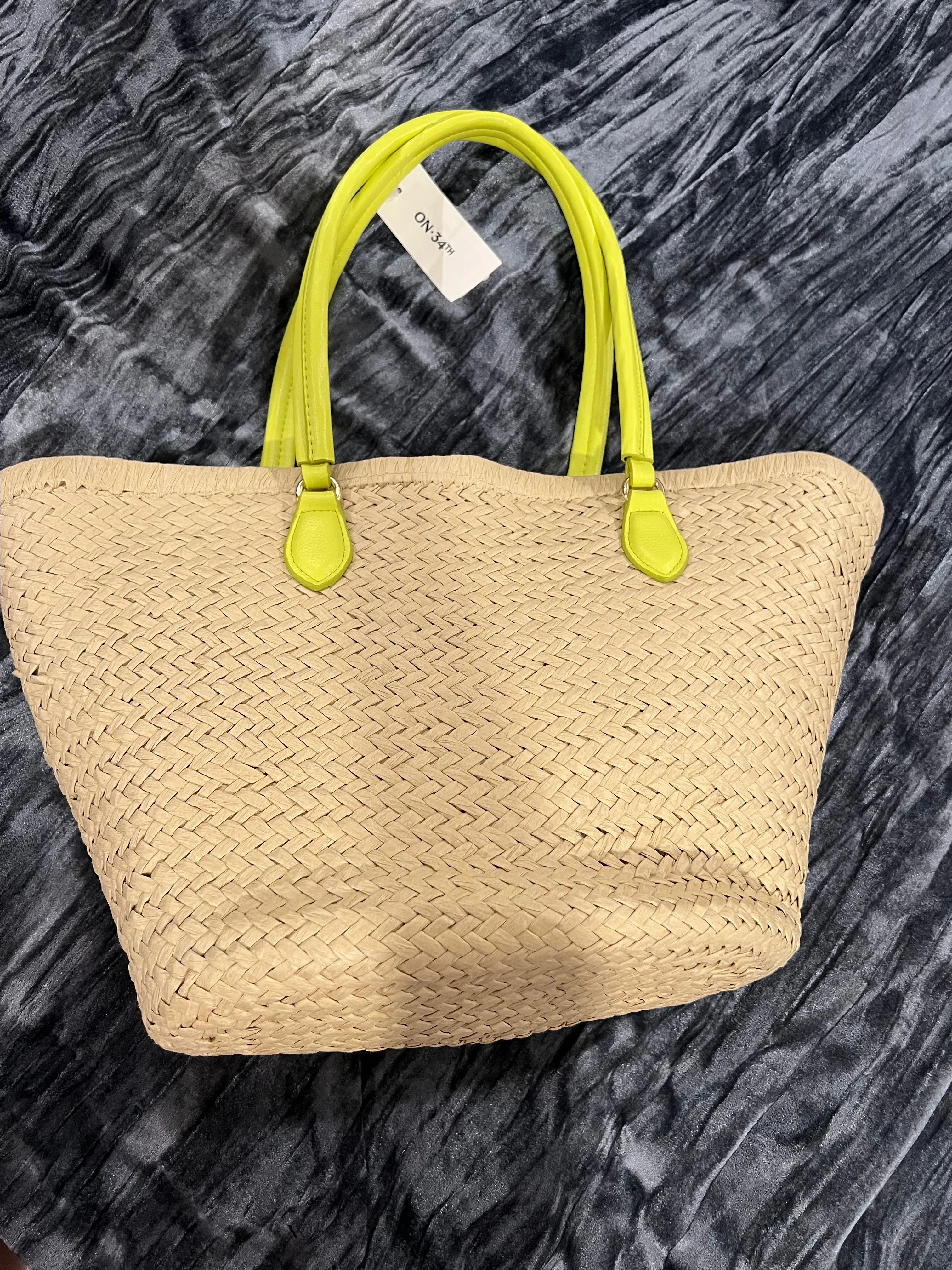 Product image for Elegant Straw Tote Bag with White Handles By On 34th