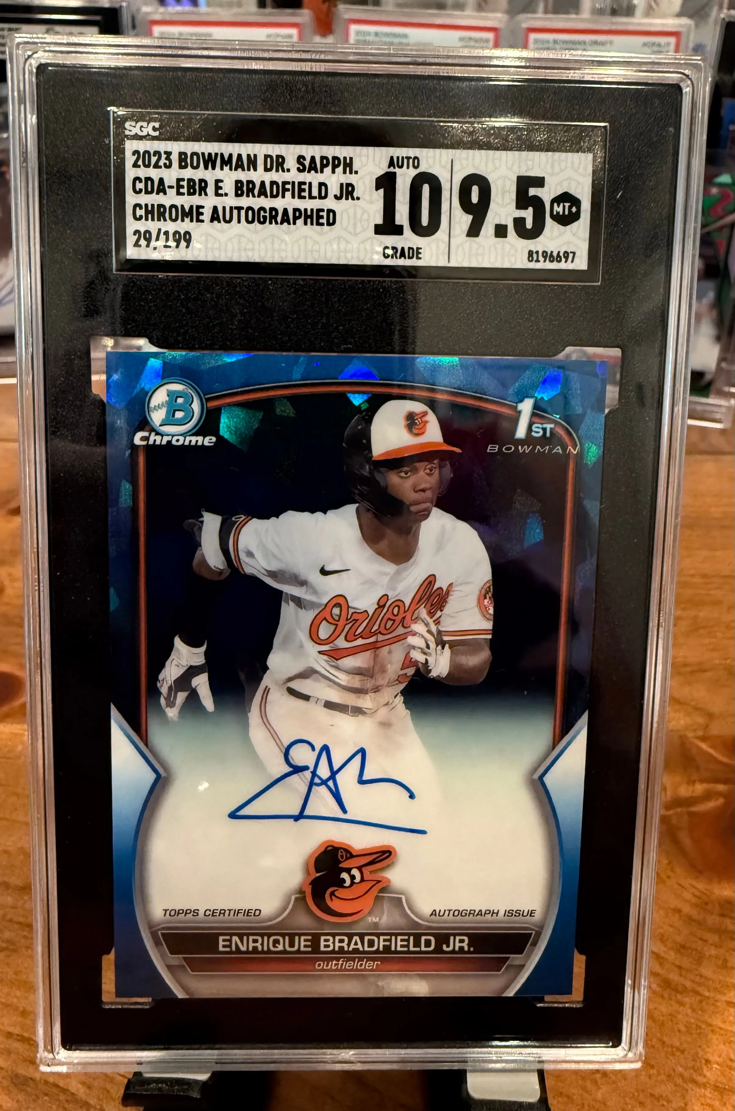 Product image for 2023 Bowman Draft Sapphire Enrique Bradfield 1st Auto /199 SGC 10/9.5