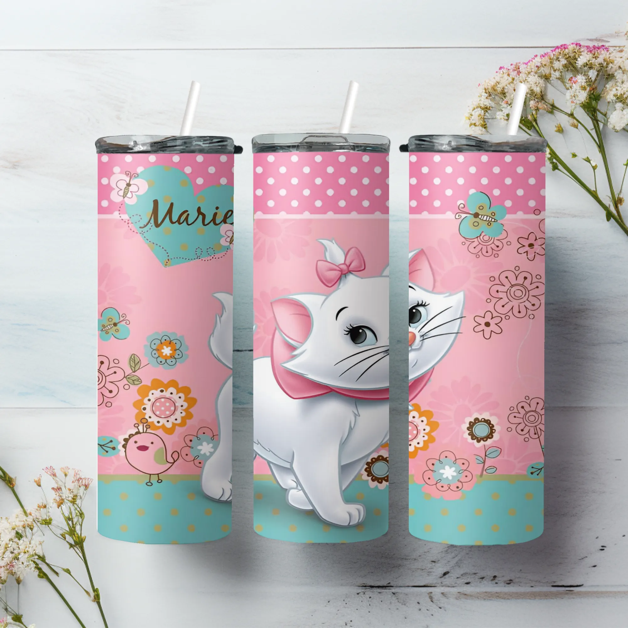 Product image for Marie, Aristocats 20oz stainless steel tumbler with lid and straw
