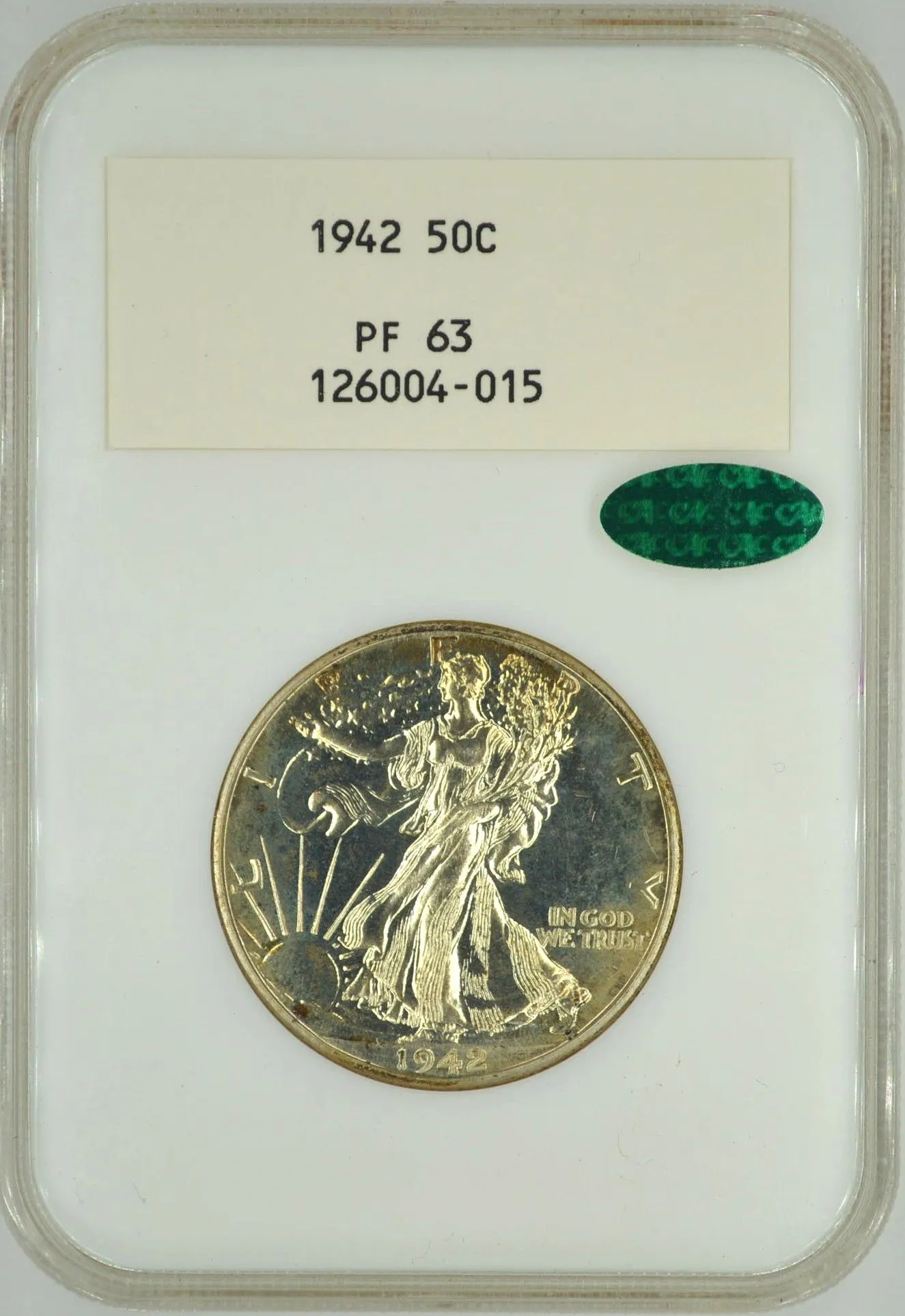 Product image for 1942 WALKING LIBERTY HALF DOLLAR 50C NGC PF 63 CAC OLD FAT HOLDER