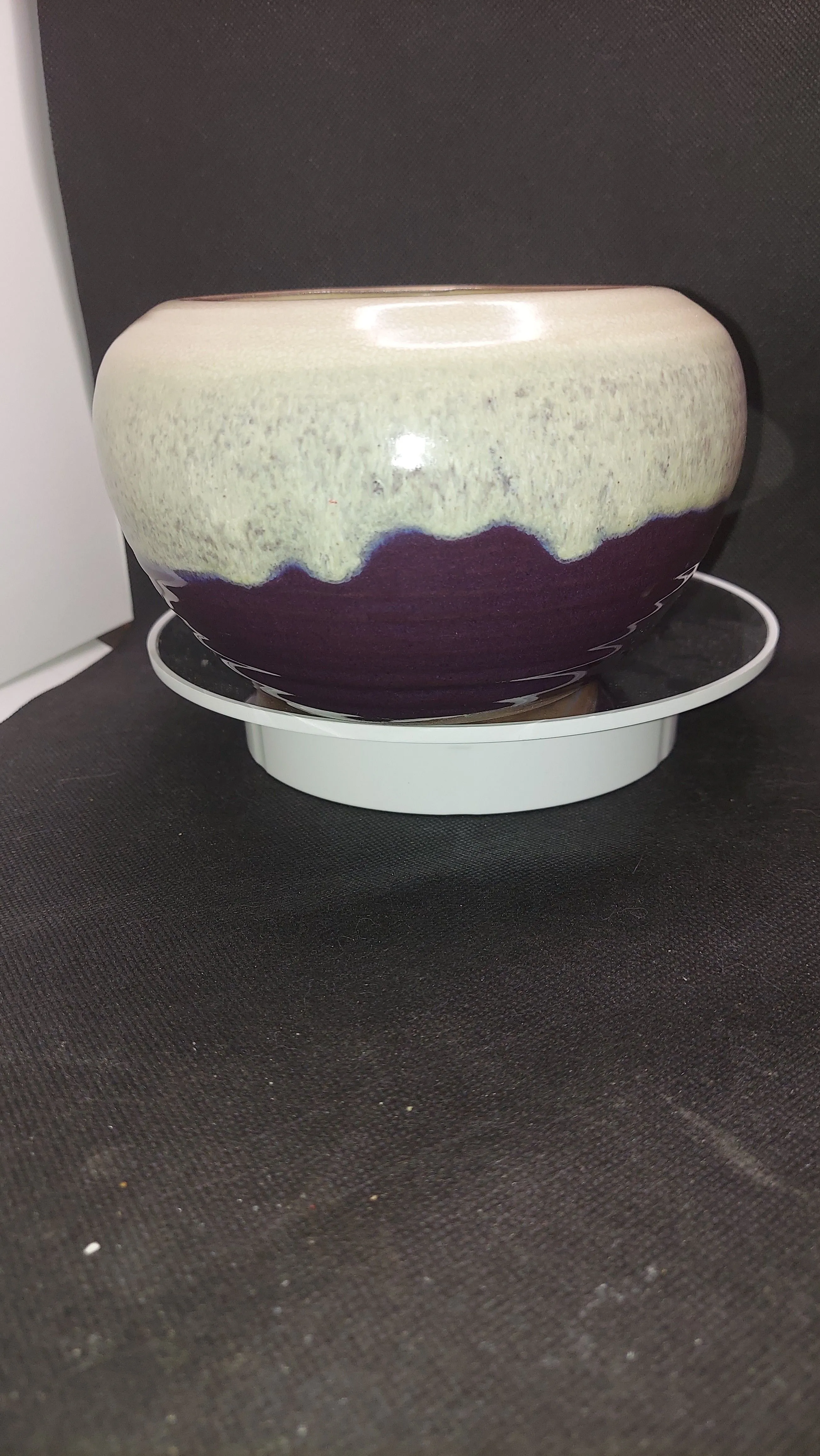 Product image for Studio Art Ceramic Pottery Vase Pot Bowl Handcrafted Drip Creme Glaze With Wine