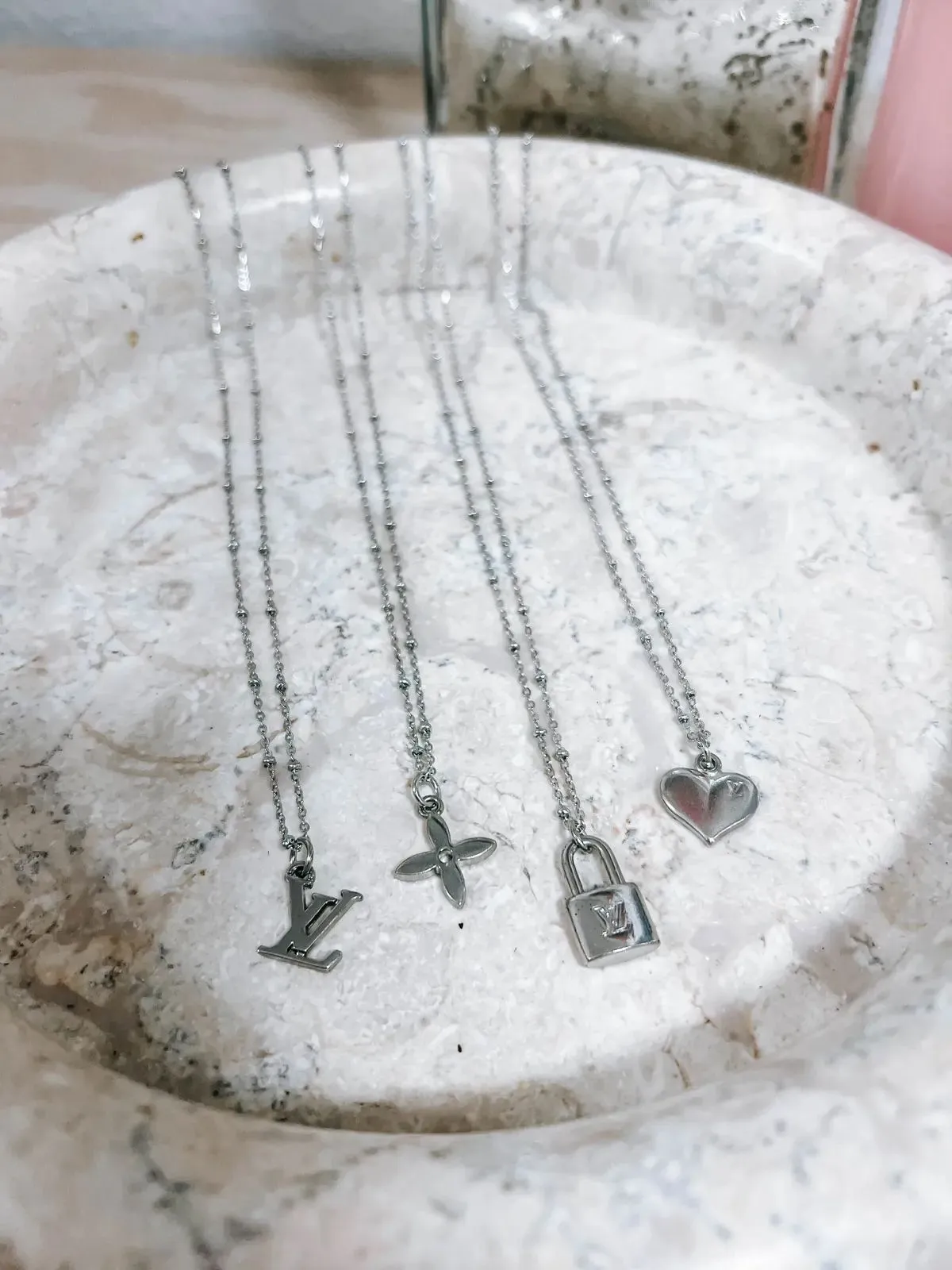 Product image for Upcycled LV silver charm necklaces