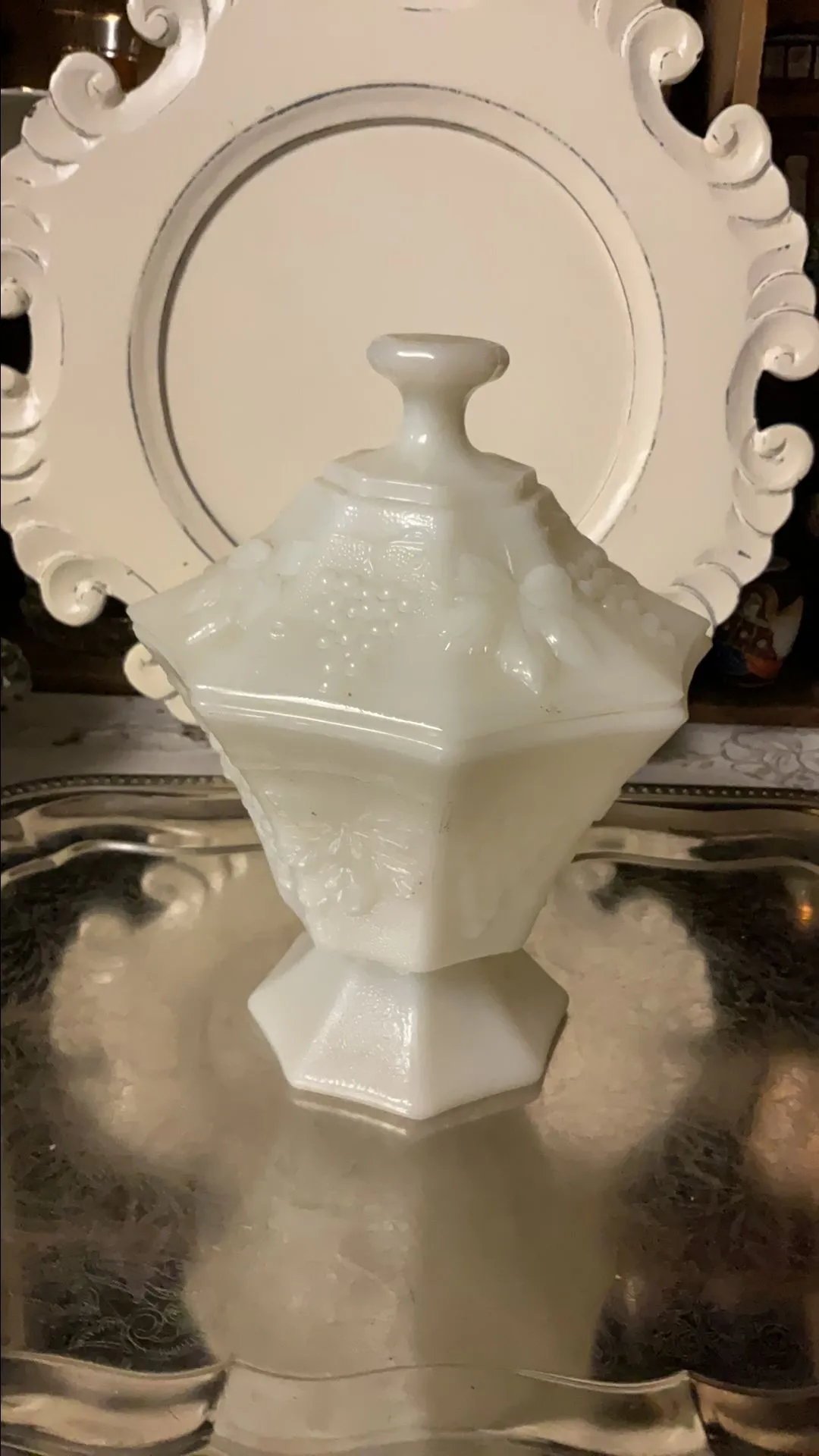 Product image for Milk glass footed compote w/lid
