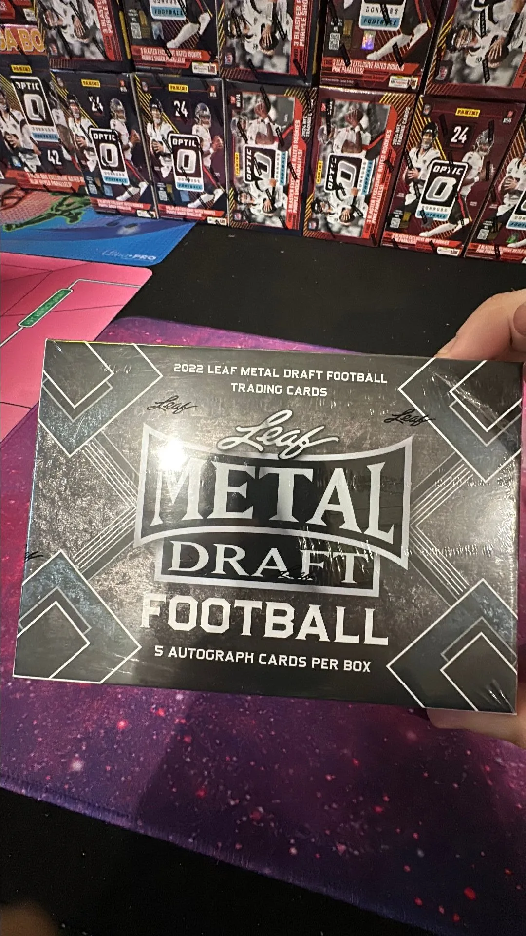 Product image for ( 1 ) 2022 Leaf Metal Draft Football Hobby Box 5 Autos Per Box
